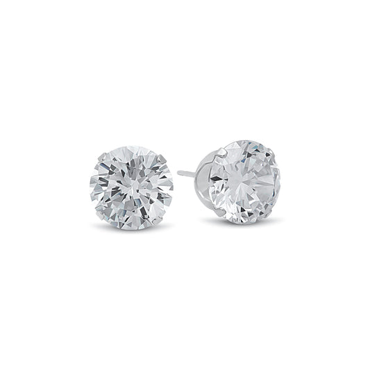 Solid .925 Sterling Silver Simulated Diamond White Cubic Zirconia Birthstone Stud Earrings + Gift Box