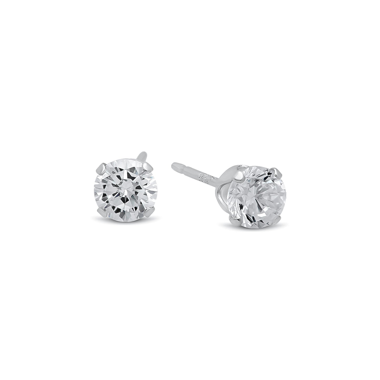 .925 Sterling Silver Nickel-Free Simulated Diamond Round-Cut Birthstone Stud Earrings