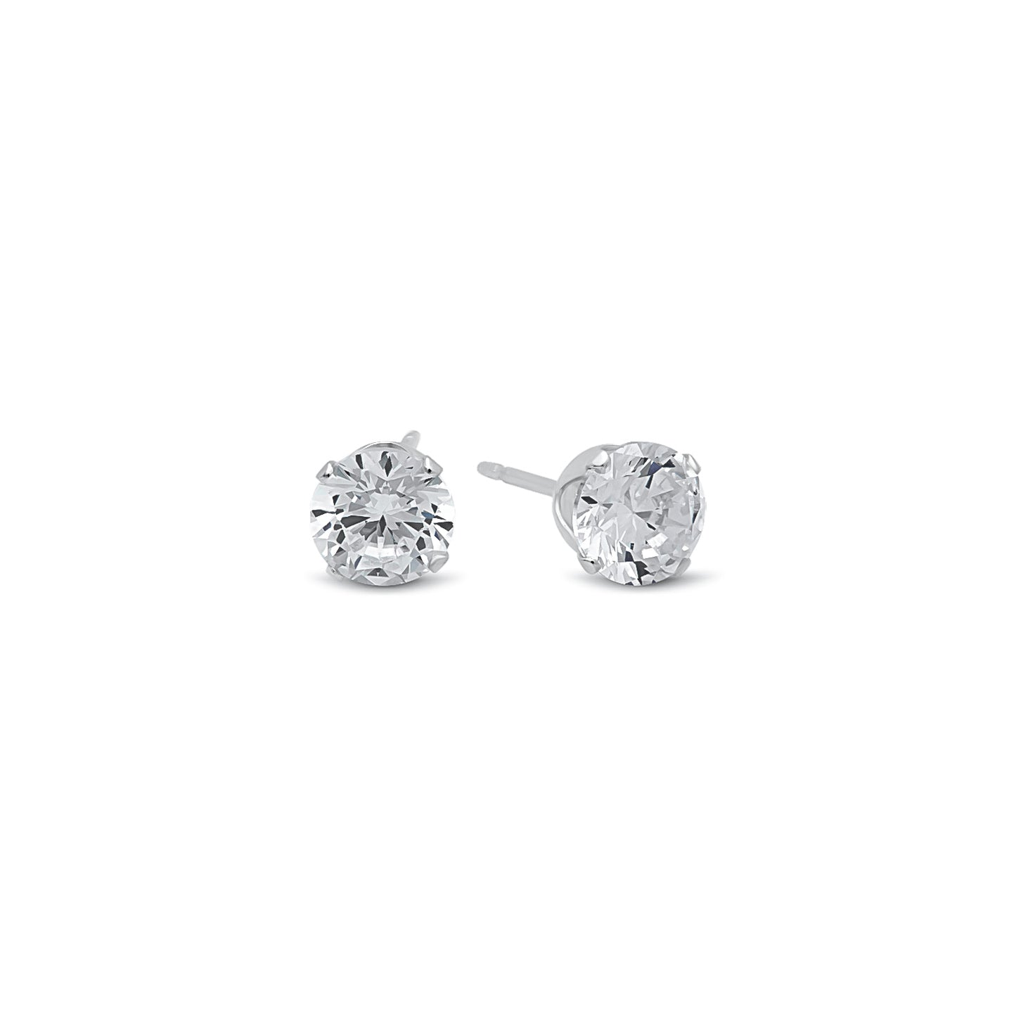 .925 Sterling Silver Nickel-Free Simulated Diamond Round-Cut Birthstone Stud Earrings