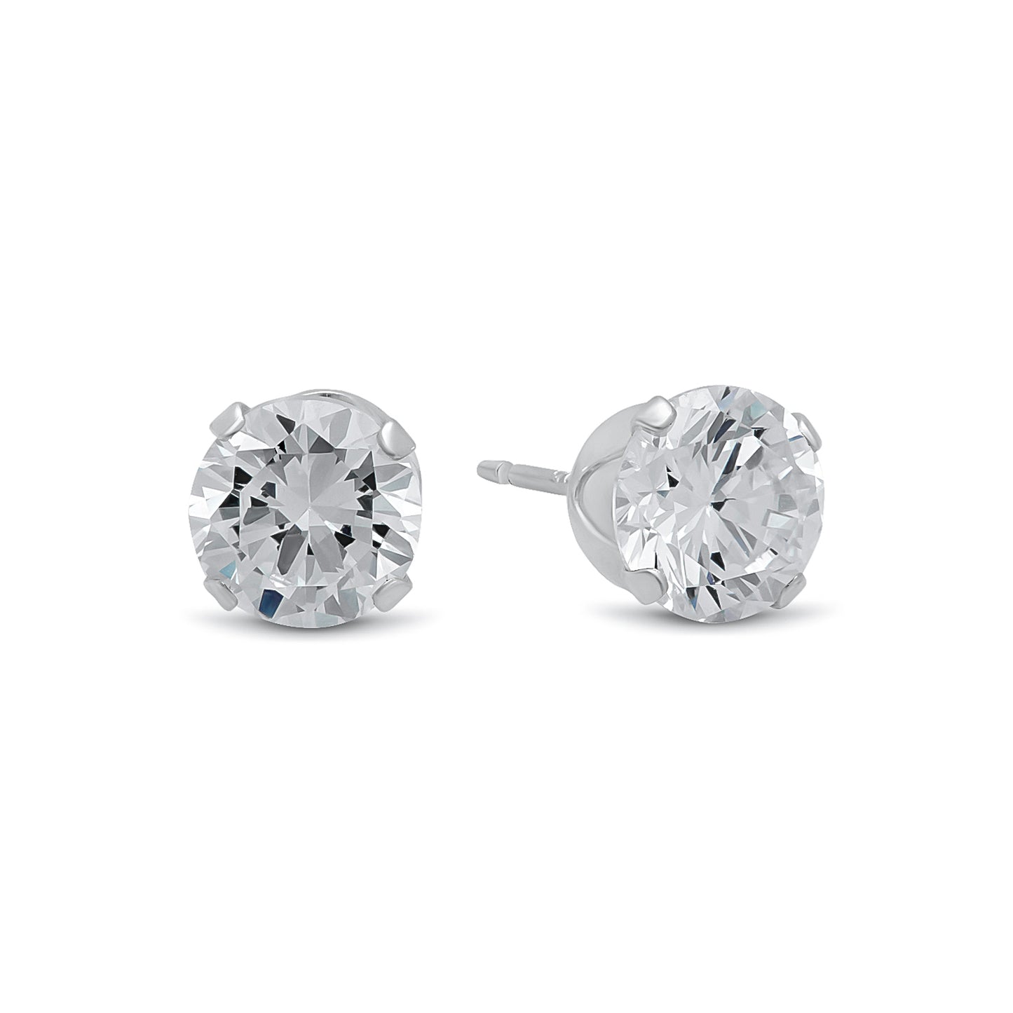 .925 Sterling Silver Nickel-Free Simulated Diamond Round-Cut Birthstone Stud Earrings