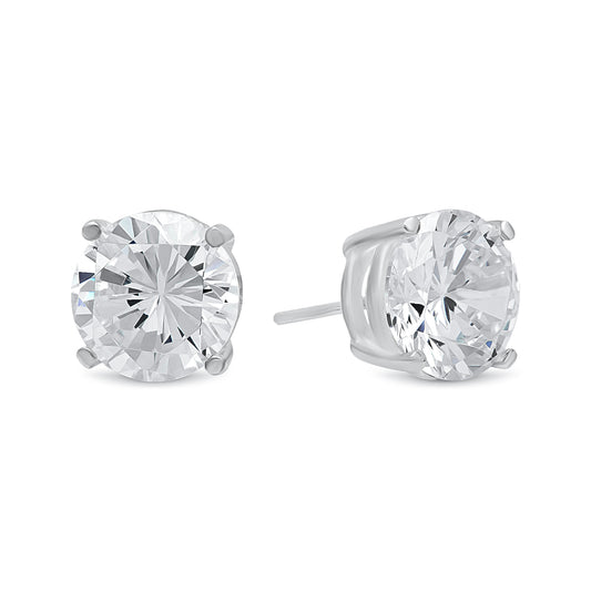 Rhodium Plated .925 Sterling Silver Basket Set Round Brilliant Cut Clear CZ Stud Earrings