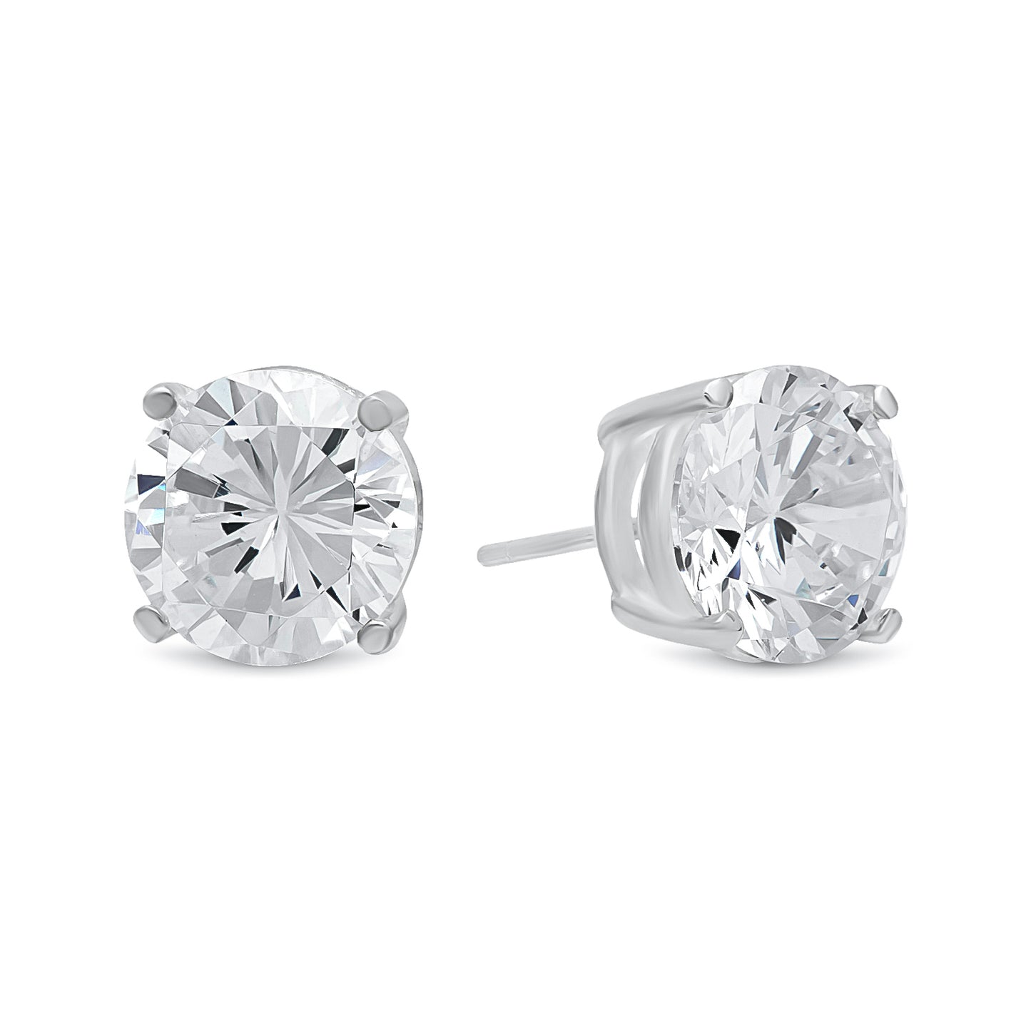 Rhodium Plated Silver Simulated Diamond CZ Round Brilliant Cut Birthstone Stud Earrings + Gift Box