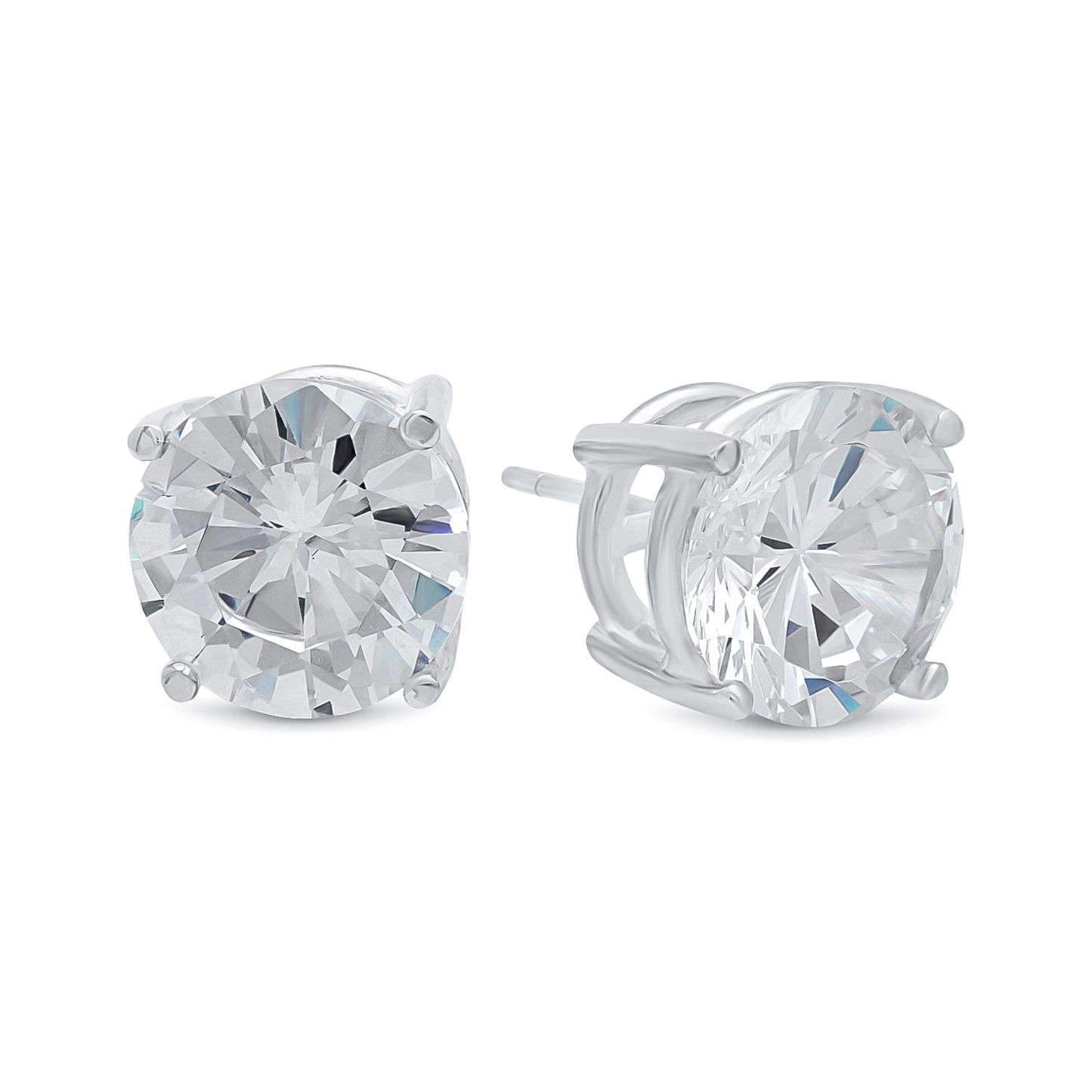 Rhodium Plated Silver Simulated Diamond CZ Round Brilliant Cut Birthstone Stud Earrings + Gift Box