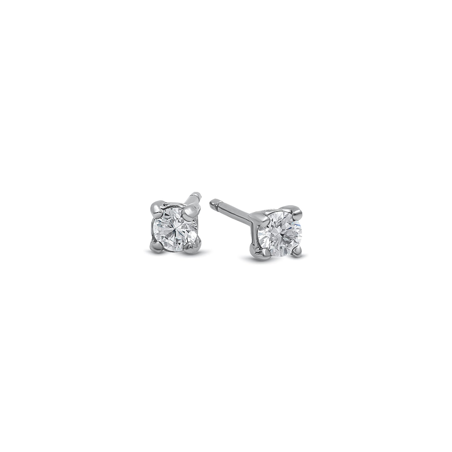 Rhodium Plated Silver Simulated Diamond CZ Round Brilliant Cut Birthstone Stud Earrings + Gift Box