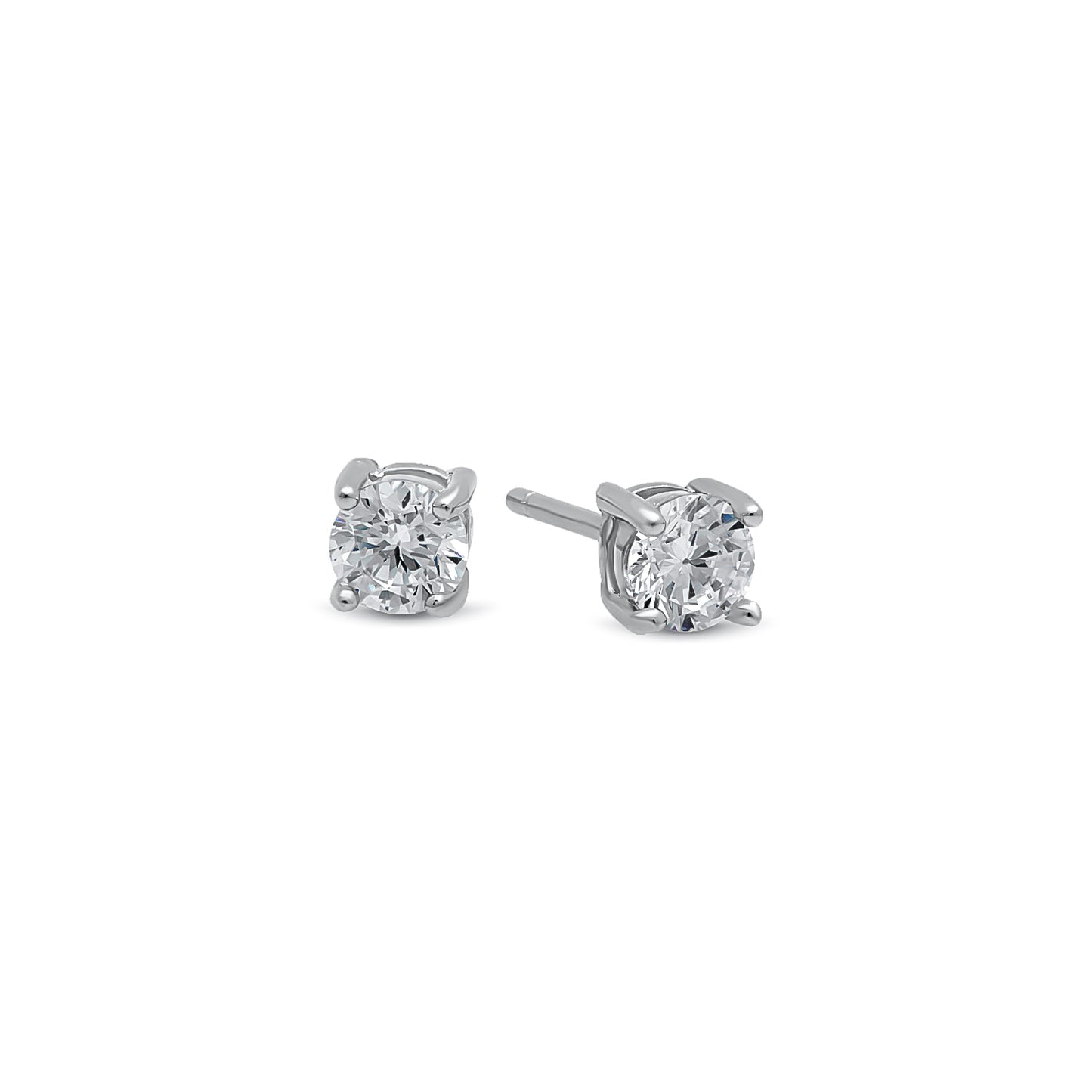 Rhodium Plated Silver Simulated Diamond CZ Round Brilliant Cut Birthstone Stud Earrings + Gift Box