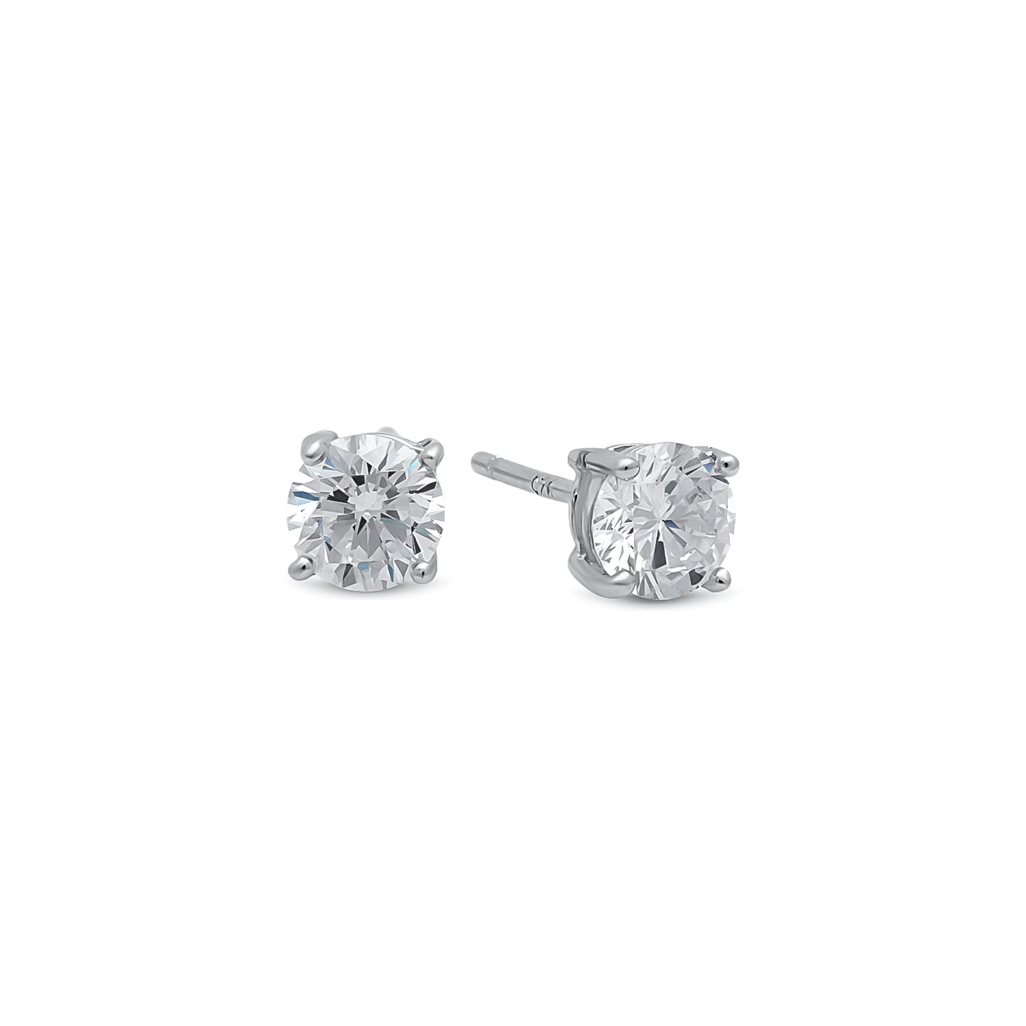 Rhodium Plated Silver Simulated Diamond CZ Round Brilliant Cut Birthstone Stud Earrings + Gift Box