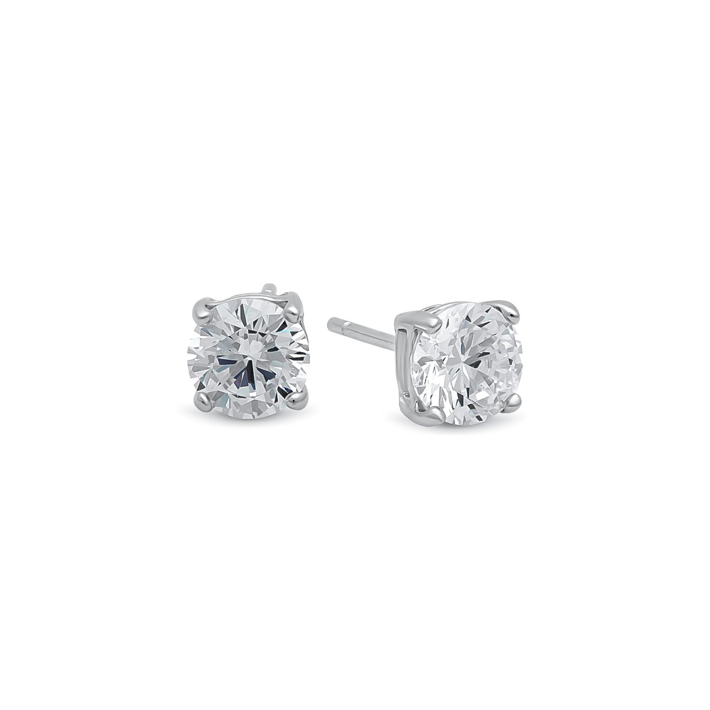 Rhodium Plated Silver Simulated Diamond CZ Round Brilliant Cut Birthstone Stud Earrings + Gift Box