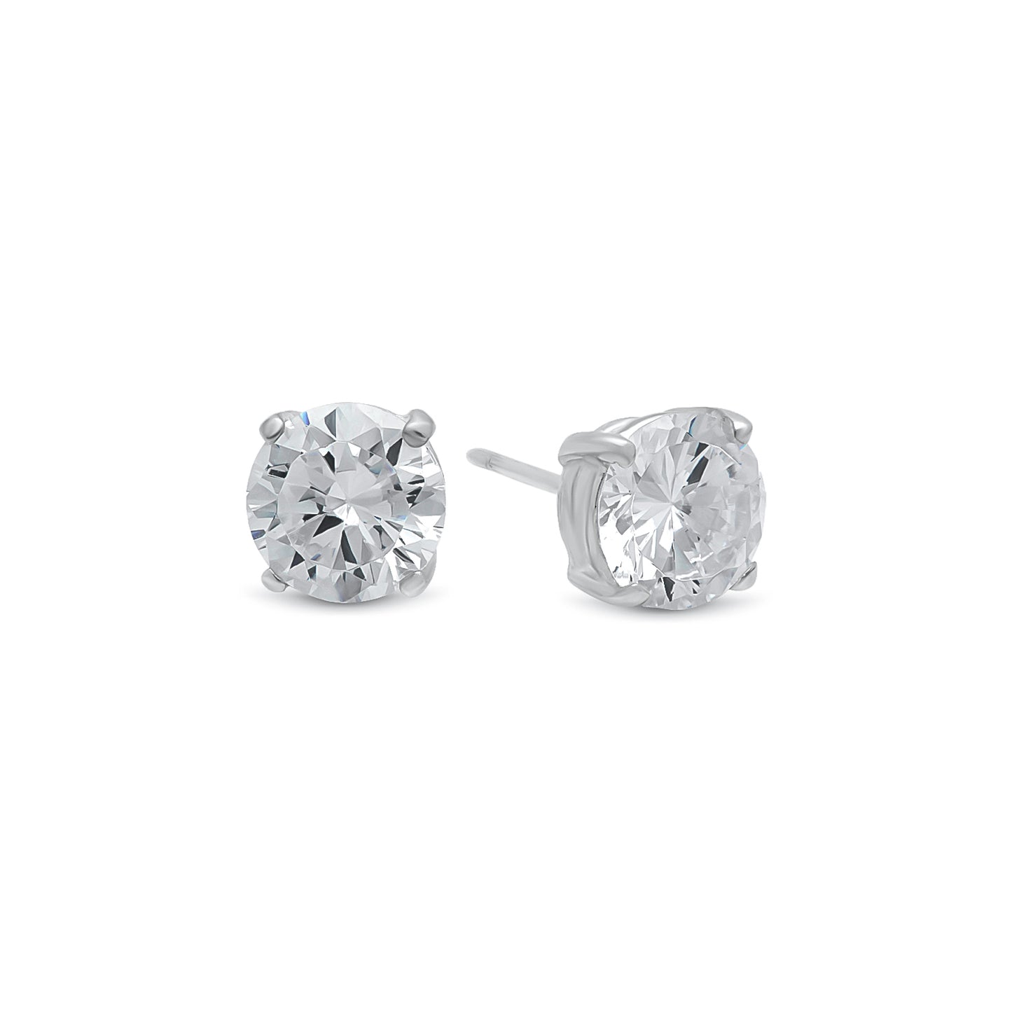 Rhodium Plated Silver Simulated Diamond CZ Round Brilliant Cut Birthstone Stud Earrings + Gift Box