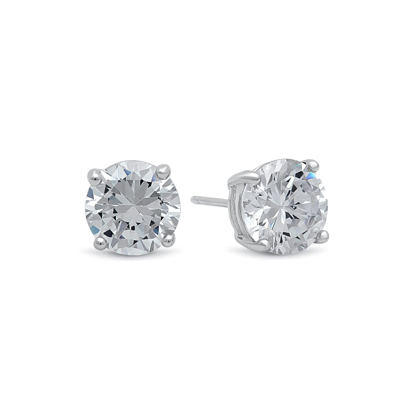 Rhodium Plated Silver Simulated Diamond CZ Round Brilliant Cut Birthstone Stud Earrings + Gift Box