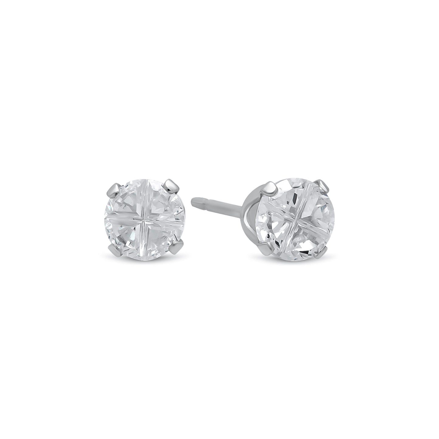 Sterling Silver Italian Crafted Round Pattern Of Simulated Diamond CZ Stud Earrings + Polishing Cloth (SKU: SS-ER2282)