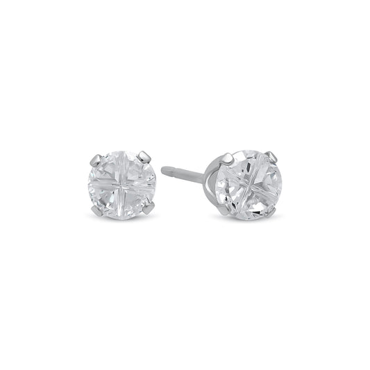 Sterling Silver Italian Crafted Round Pattern Of Simulated Diamond CZ Stud Earrings + Polishing Cloth