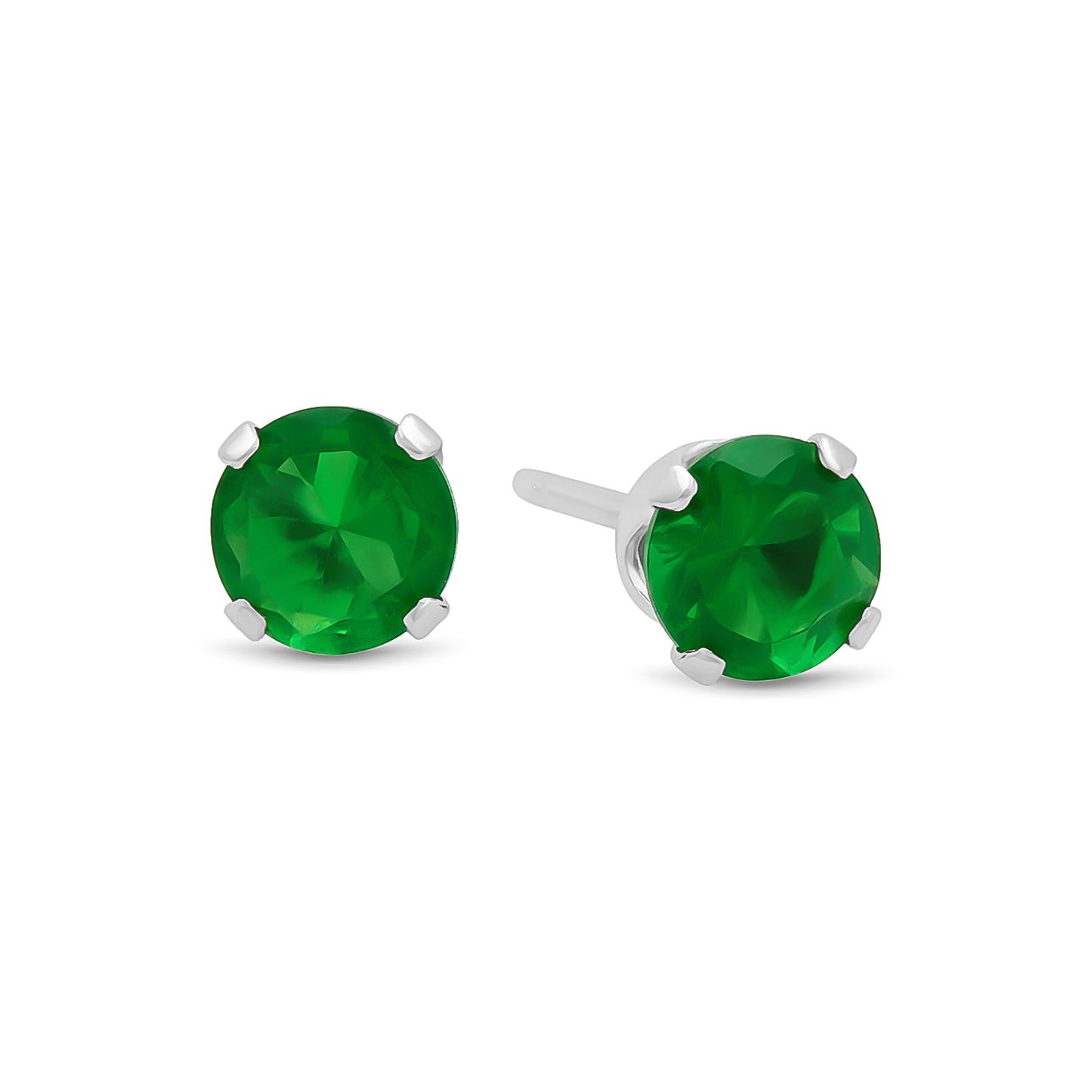 .925 Sterling Silver Nickel-Free Simulated Diamond Round-Cut Birthstone Stud Earrings