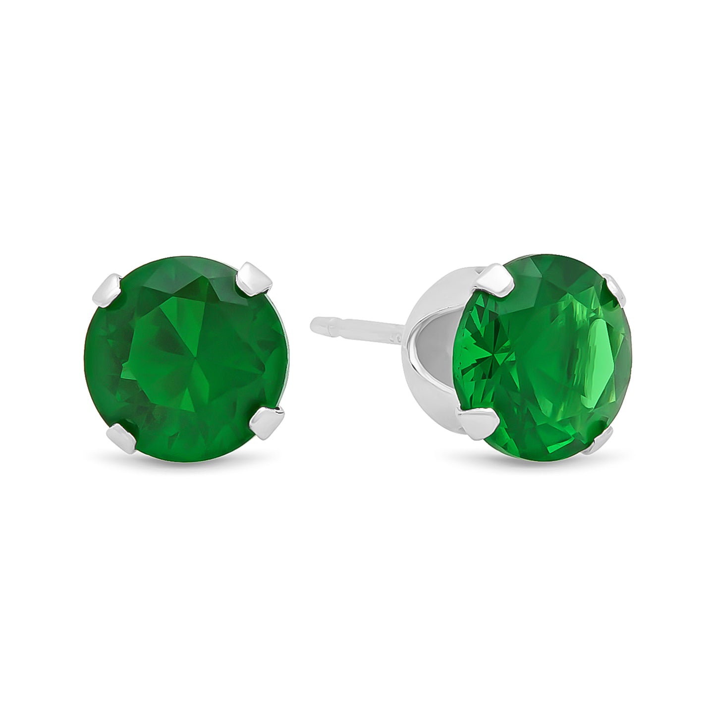 .925 Sterling Silver Nickel-Free Simulated Diamond Round-Cut Birthstone Stud Earrings