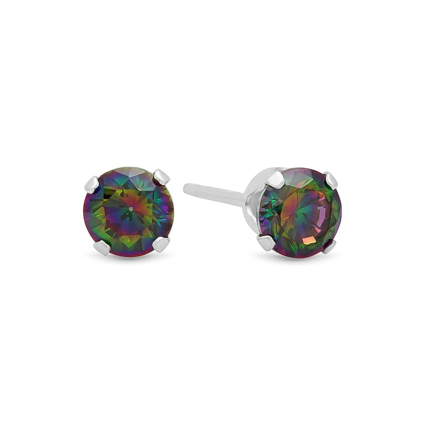 Brilliant Cut Simulated Rainbow Topaz CZ Sterling Silver Italian Crafted Stud Earrings + Polishing Cloth