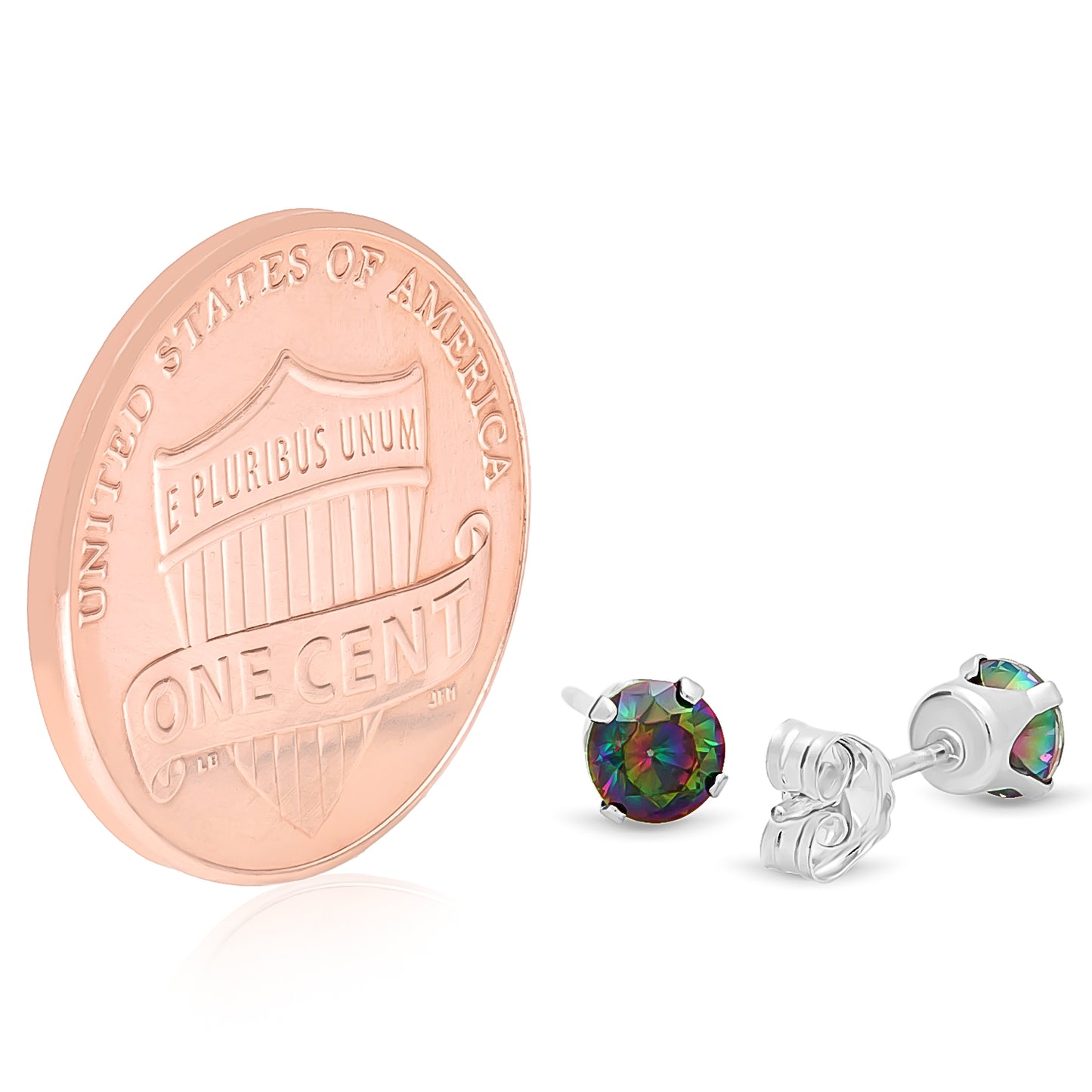 Solid .925 Sterling Silver Rainbow Topaz (June) Cubic Zirconia Round Birthstone Stud Earrings + Gift Box