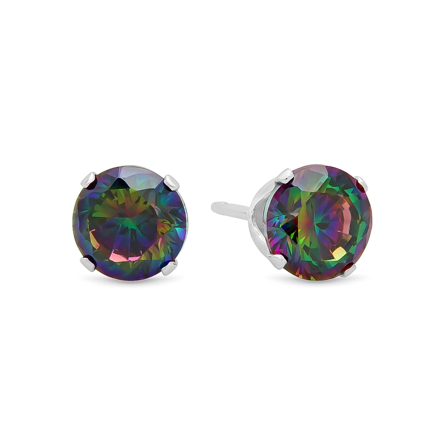 .925 Sterling Silver Nickel-Free Simulated Diamond Round-Cut Birthstone Stud Earrings