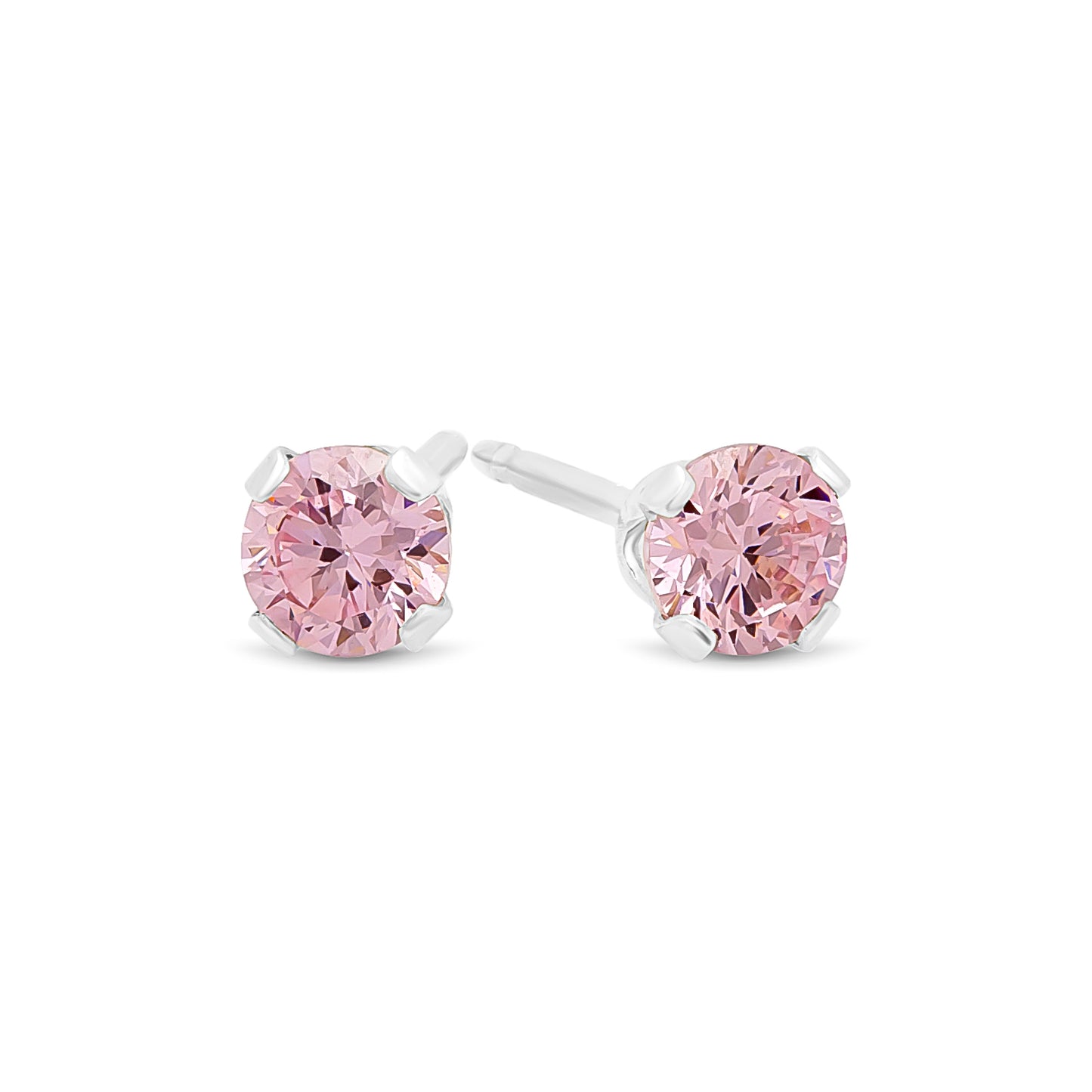 .925 Sterling Silver Nickel-Free Simulated Diamond Round-Cut Birthstone Stud Earrings