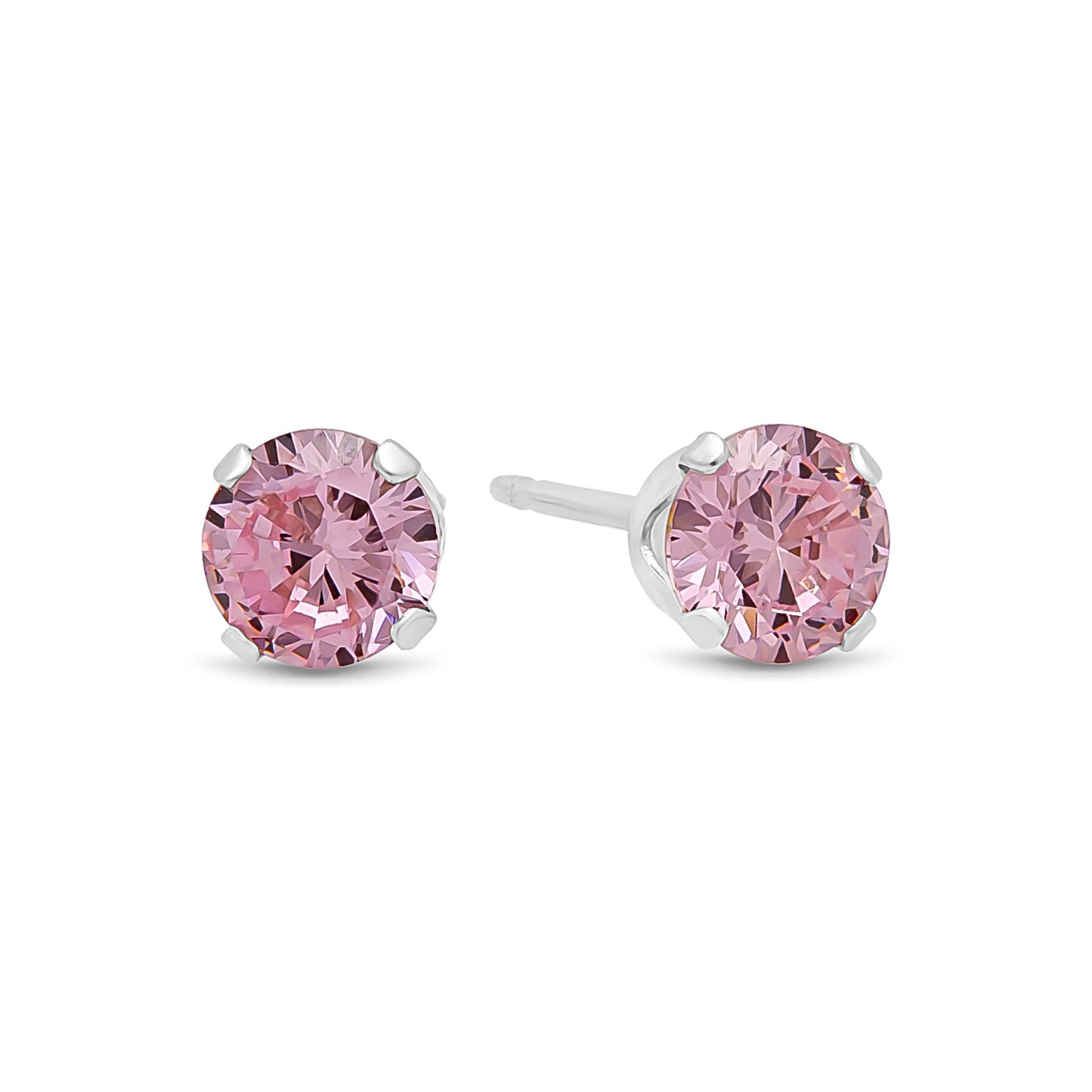 .925 Sterling Silver Nickel-Free Simulated Diamond Round-Cut Birthstone Stud Earrings