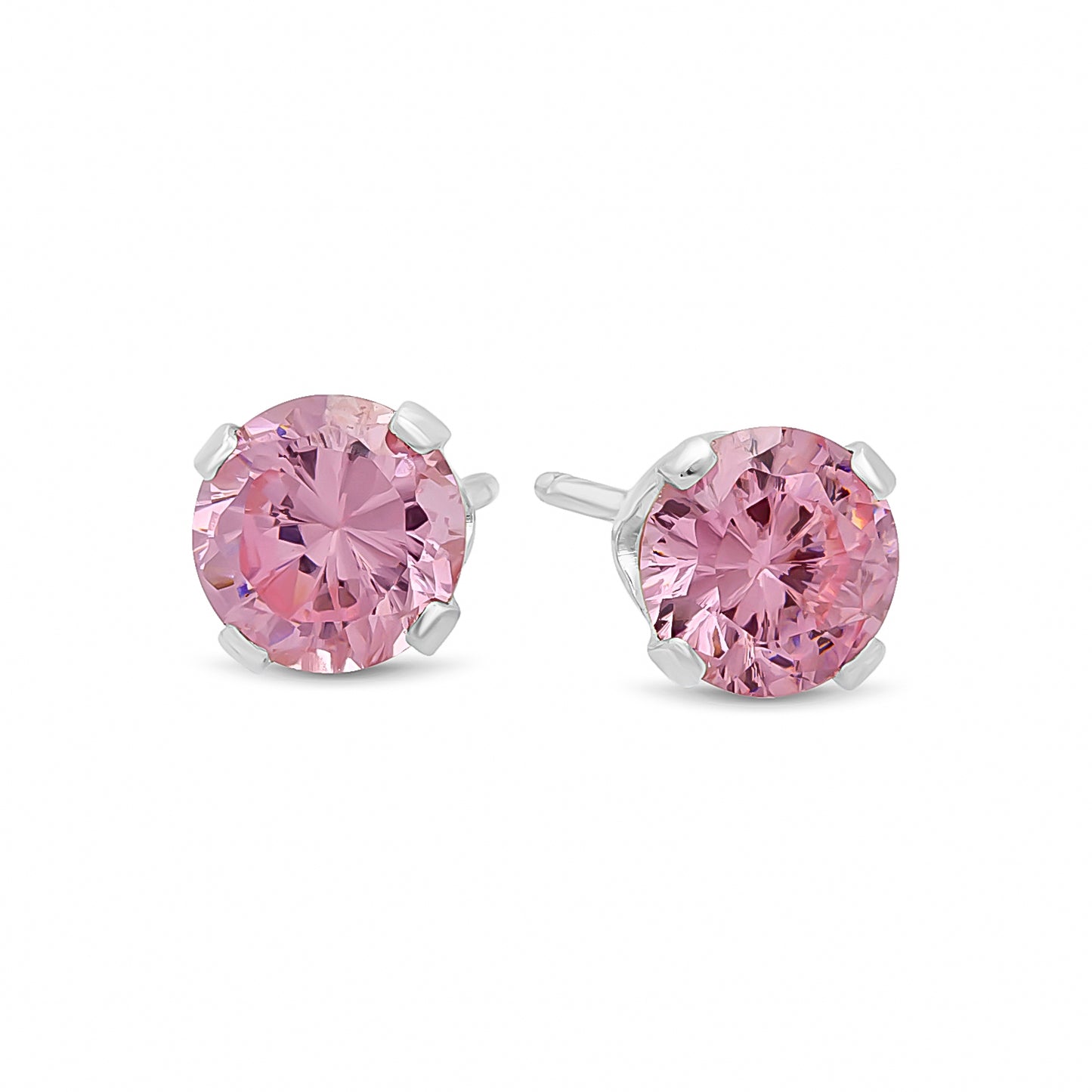 .925 Sterling Silver Nickel-Free Simulated Diamond Round-Cut Birthstone Stud Earrings