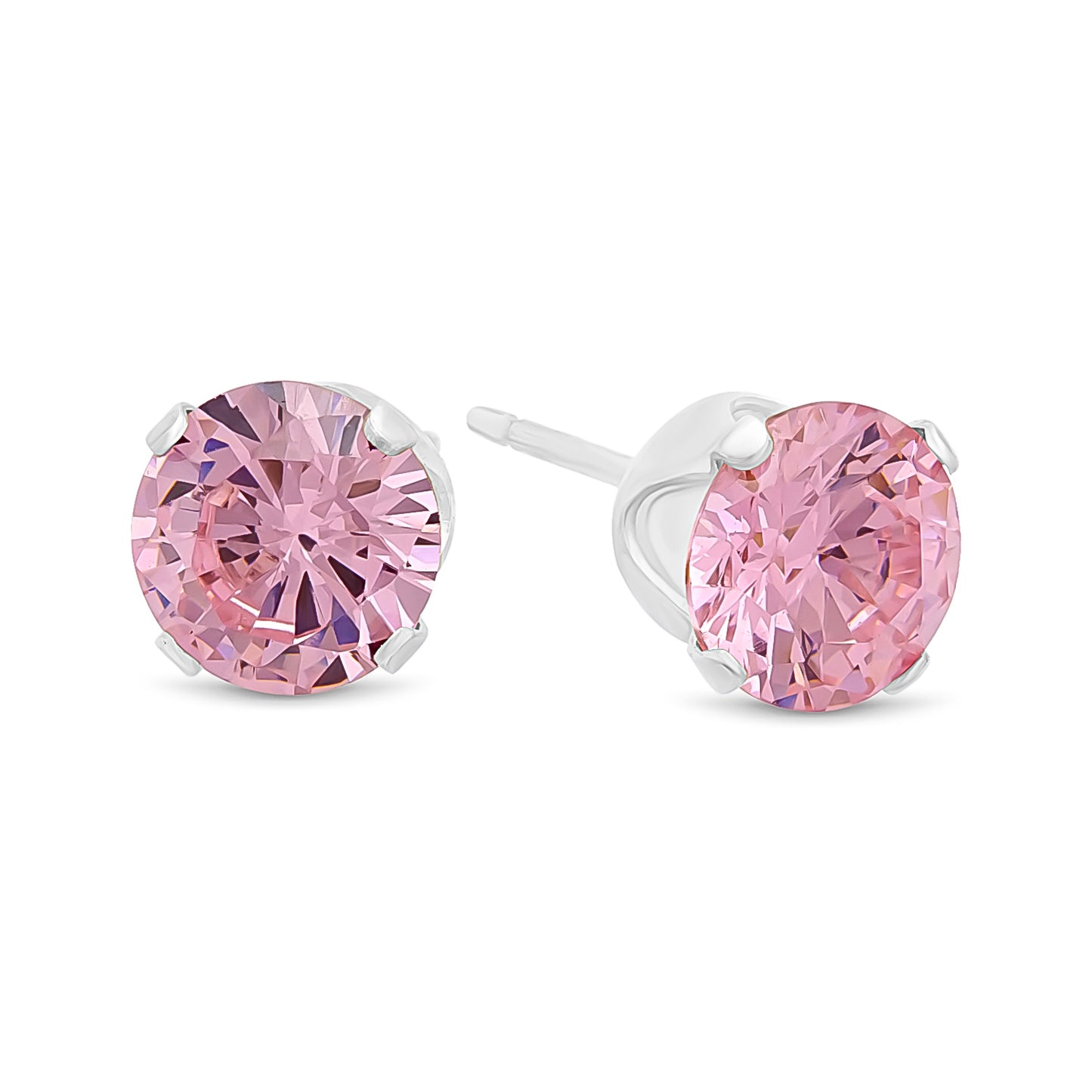 .925 Sterling Silver Nickel-Free Simulated Diamond Round-Cut Birthstone Stud Earrings