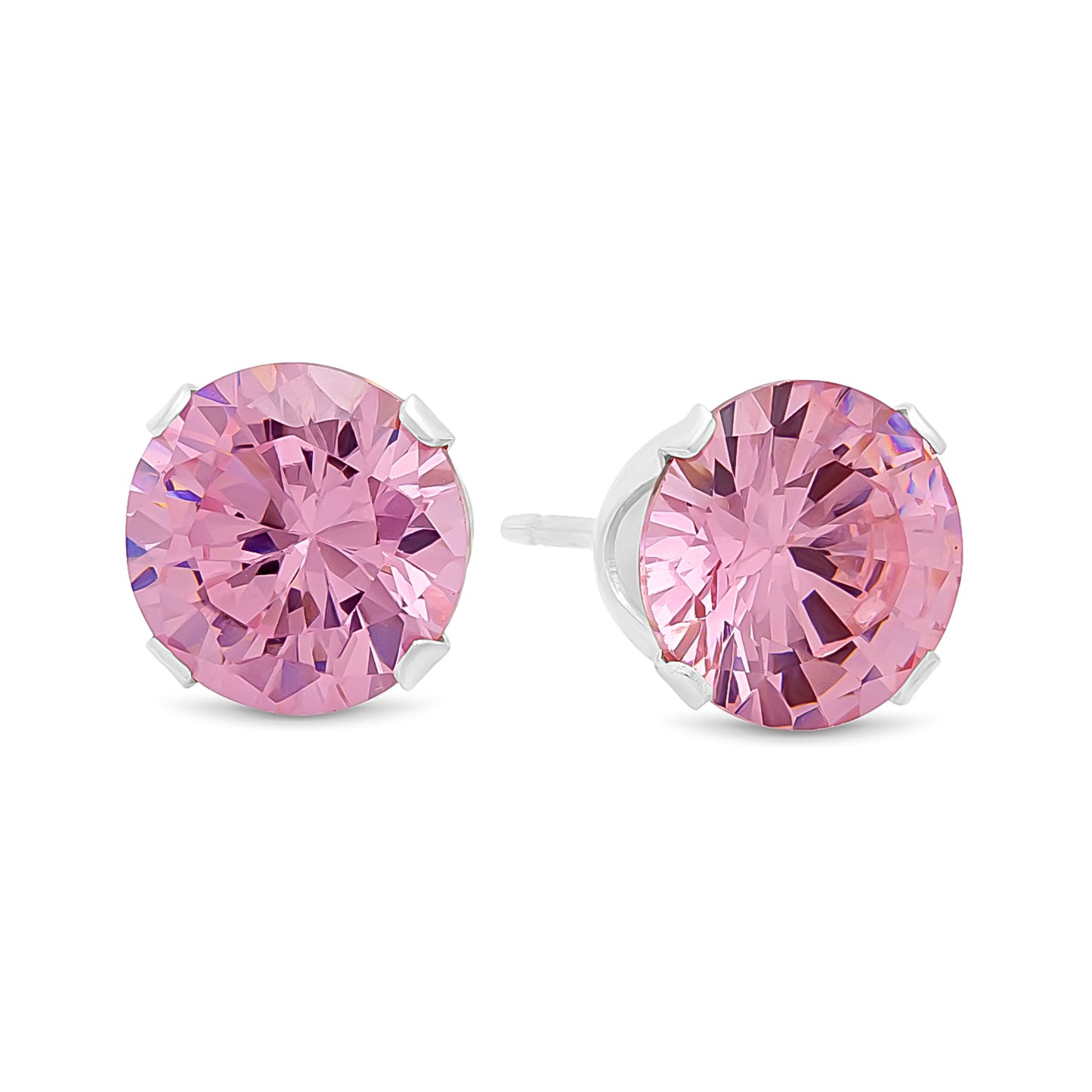 .925 Sterling Silver Nickel-Free Simulated Diamond Round-Cut Birthstone Stud Earrings