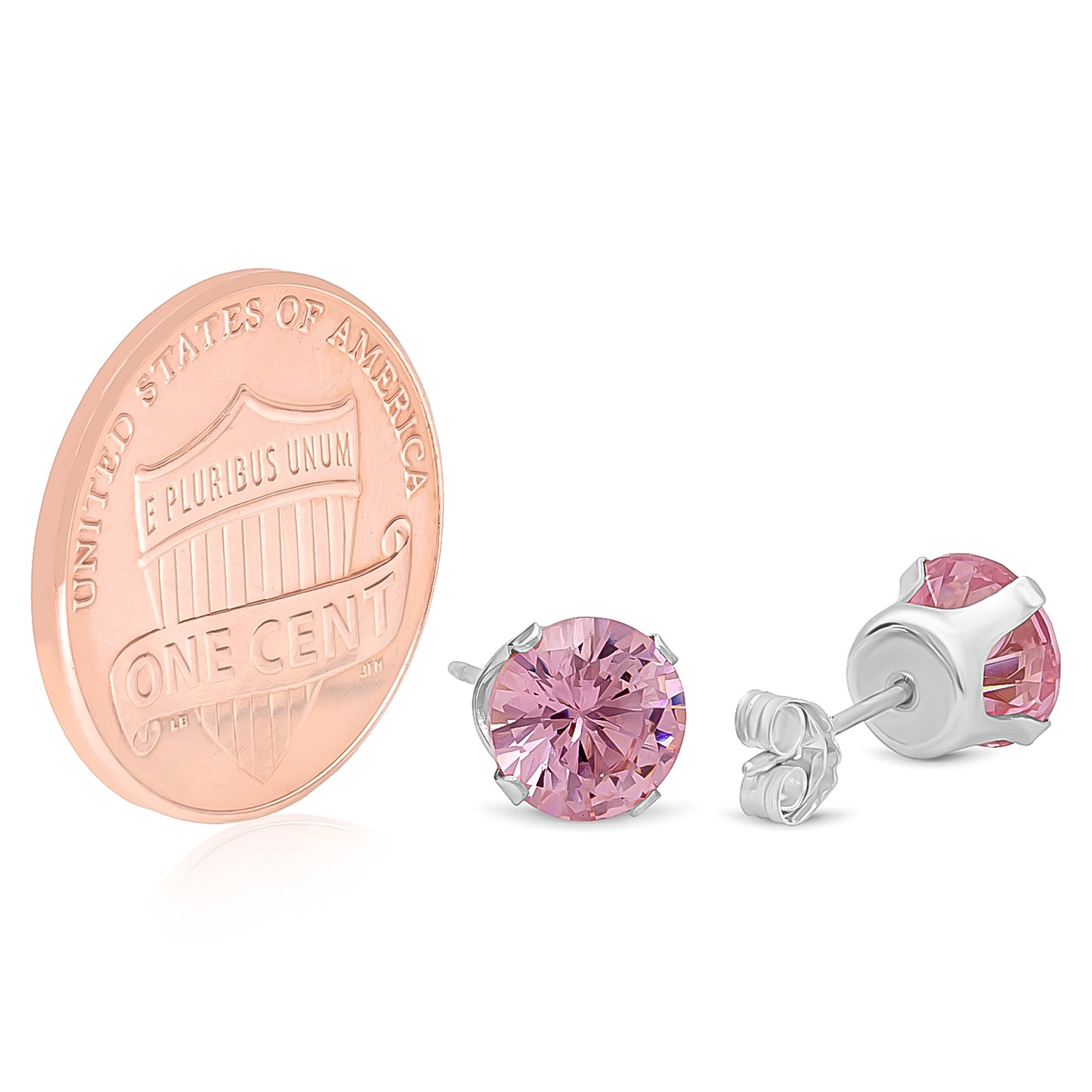 .925 Sterling Silver Nickel-Free Simulated Diamond Round-Cut Birthstone Stud Earrings