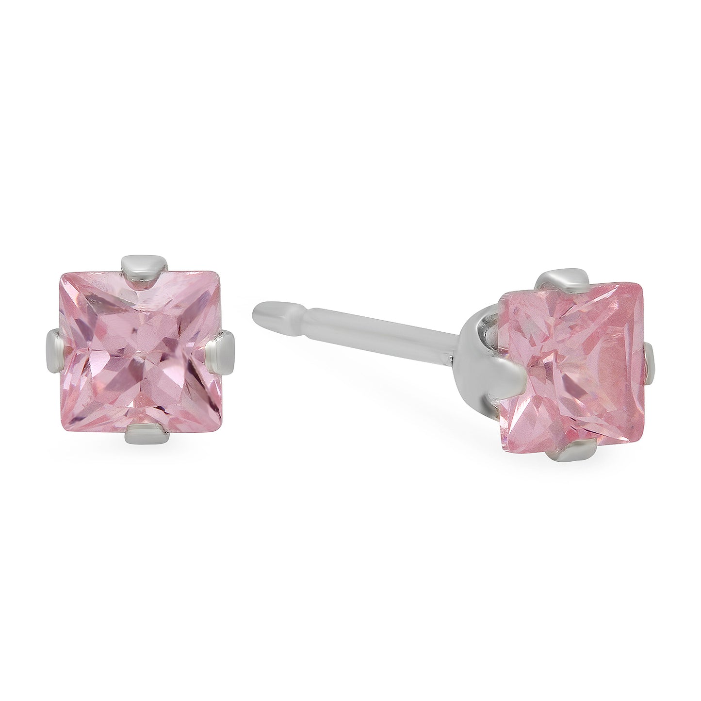 .925 Sterling Silver Nickel-Free Simulated Diamond Princess-Cut Birthstone Stud Earrings