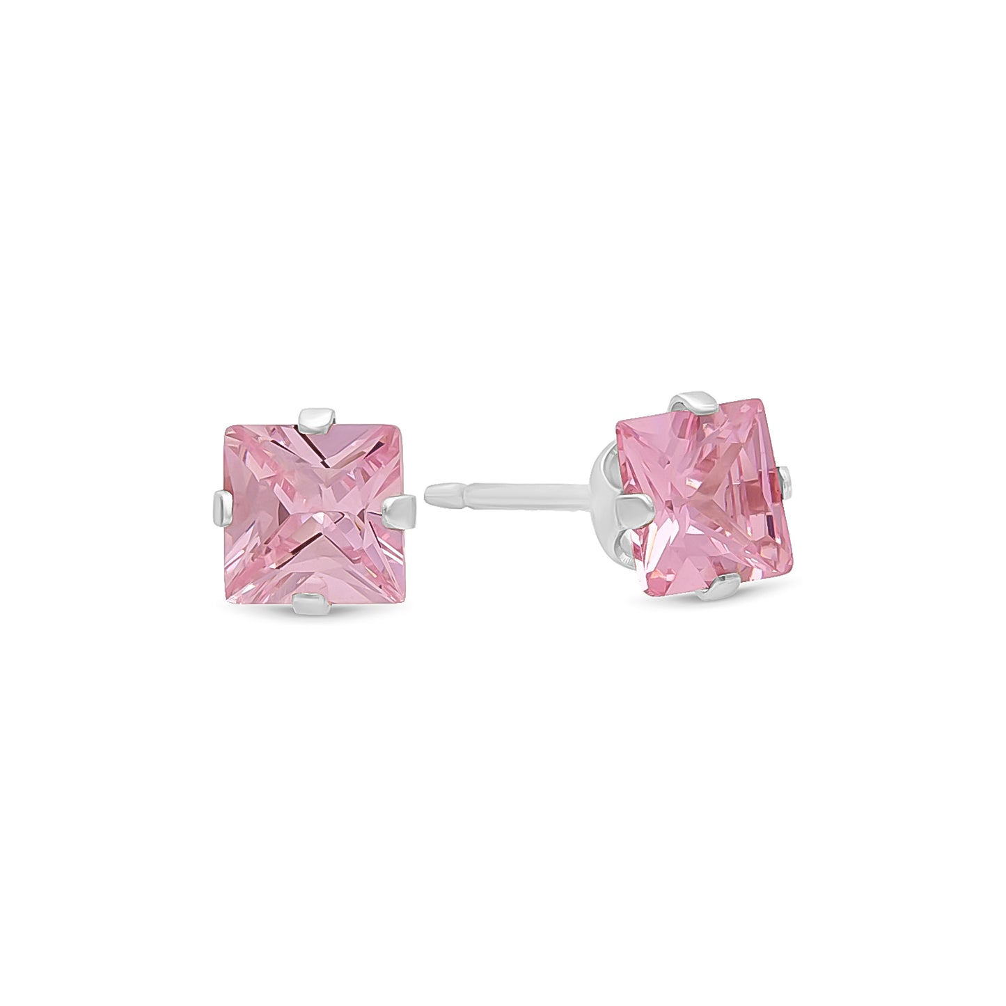 .925 Sterling Silver Nickel-Free Simulated Diamond Princess-Cut Birthstone Stud Earrings