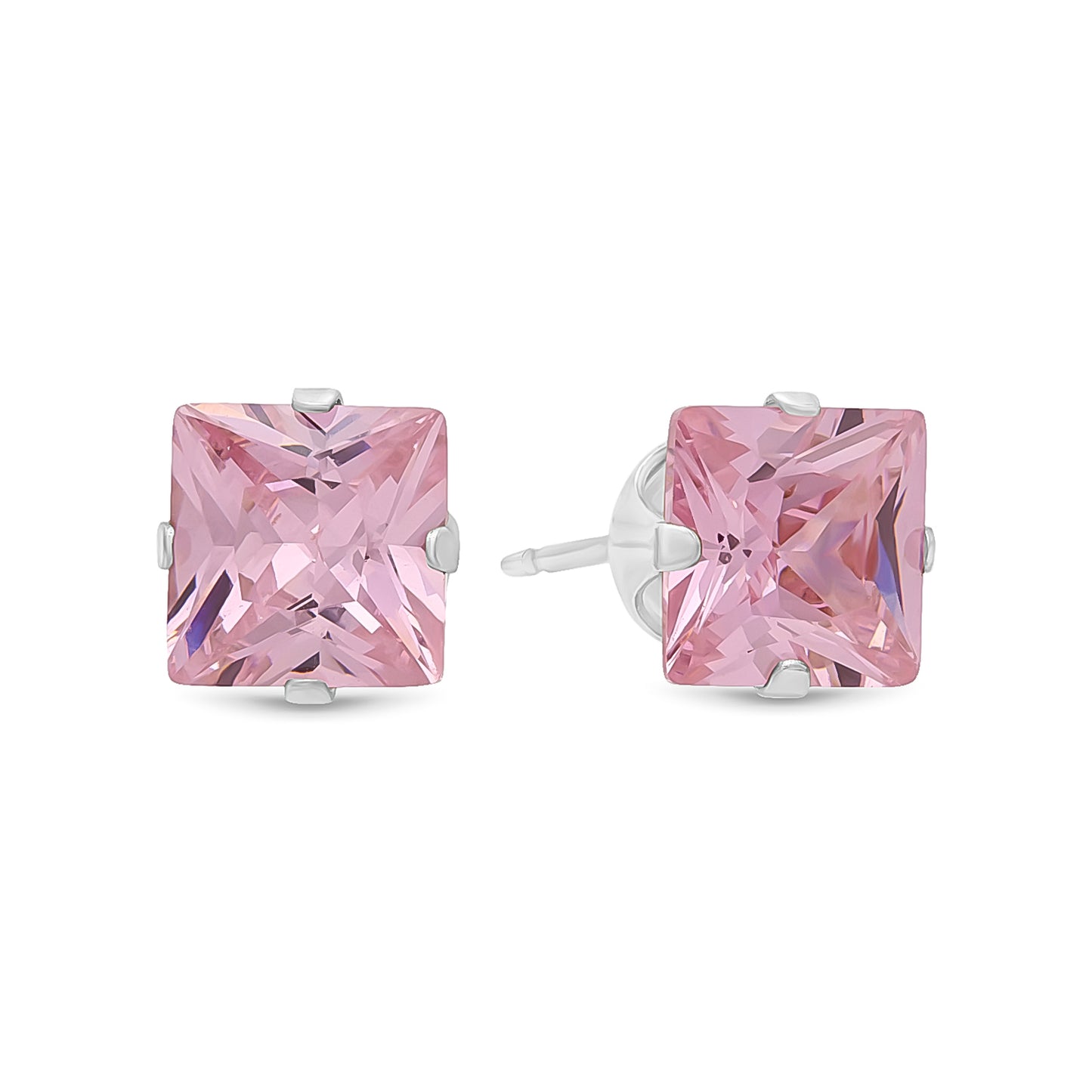 .925 Sterling Silver Nickel-Free Simulated Diamond Princess-Cut Birthstone Stud Earrings