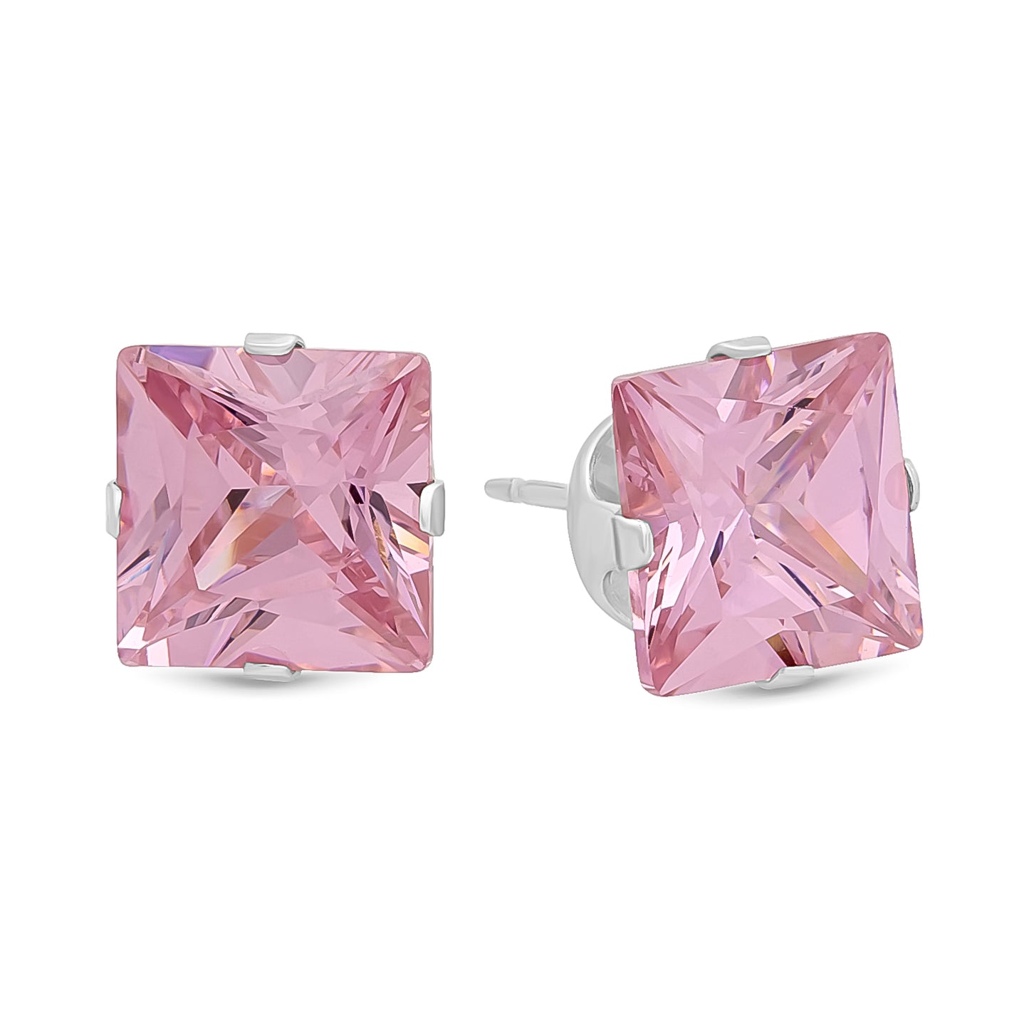 .925 Sterling Silver Nickel-Free Simulated Diamond Princess-Cut Birthstone Stud Earrings