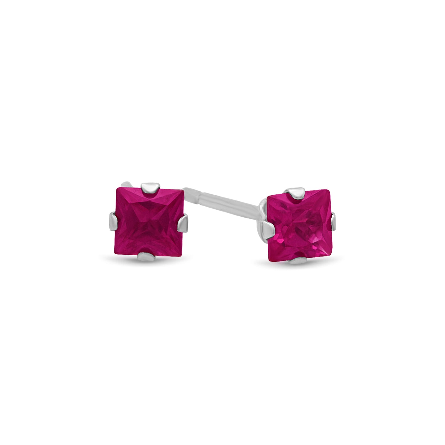 .925 Sterling Silver Nickel-Free Simulated Diamond Princess-Cut Birthstone Stud Earrings