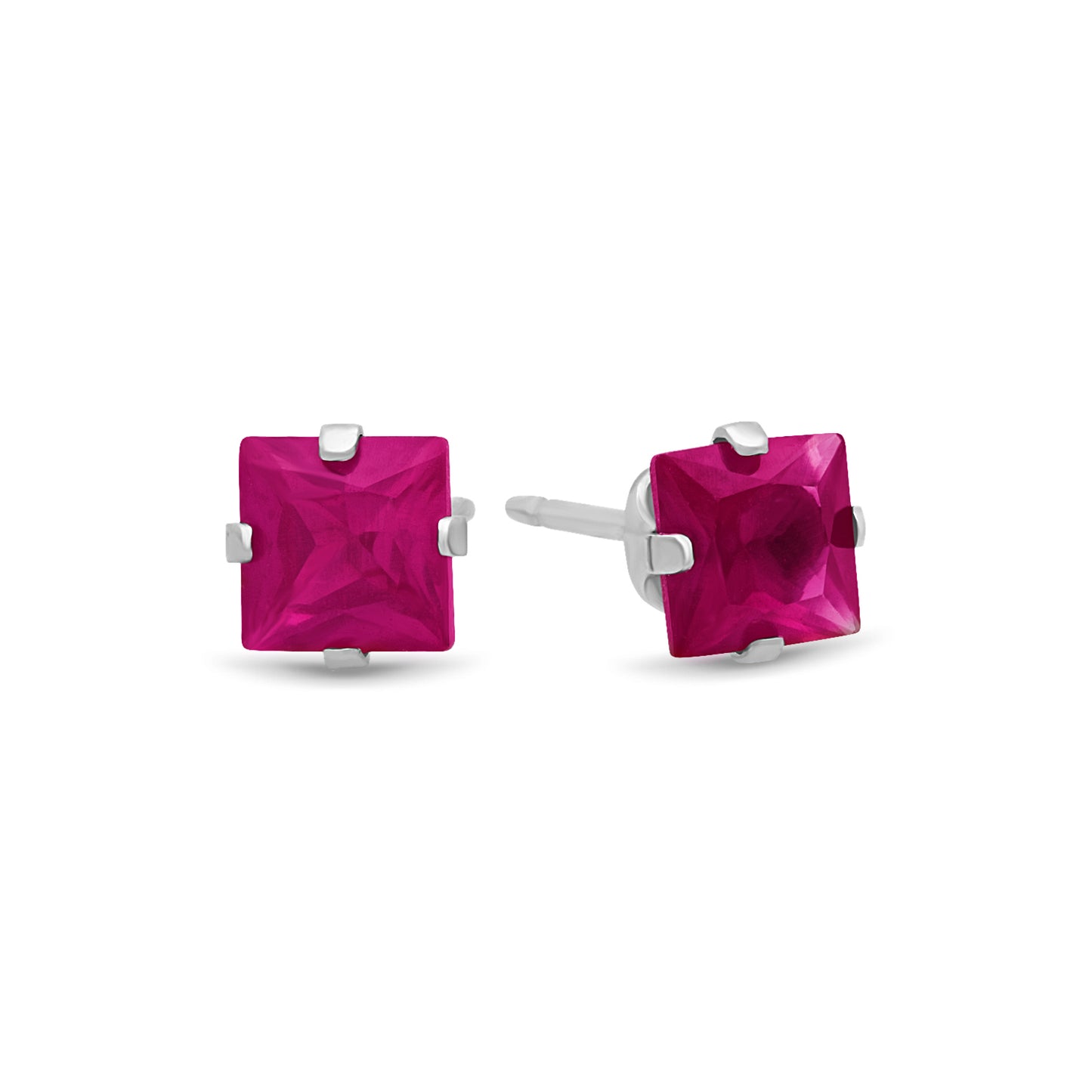 .925 Sterling Silver Nickel-Free Simulated Diamond Princess-Cut Birthstone Stud Earrings