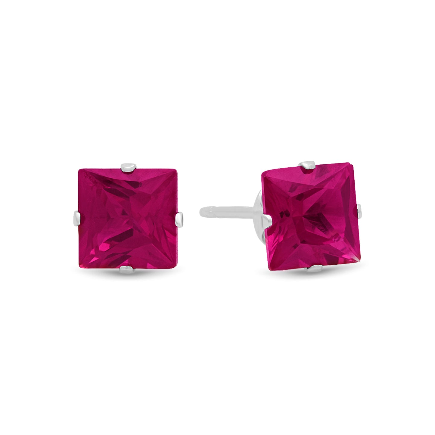 .925 Sterling Silver Nickel-Free Simulated Diamond Princess-Cut Birthstone Stud Earrings