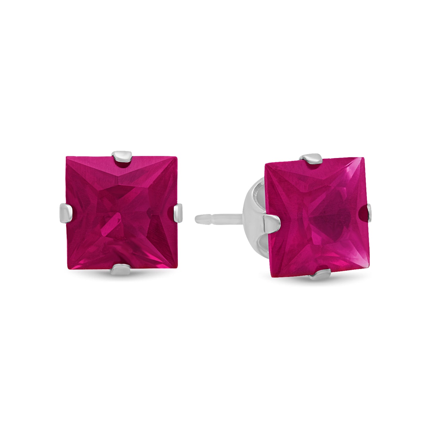 .925 Sterling Silver Nickel-Free Simulated Diamond Princess-Cut Birthstone Stud Earrings