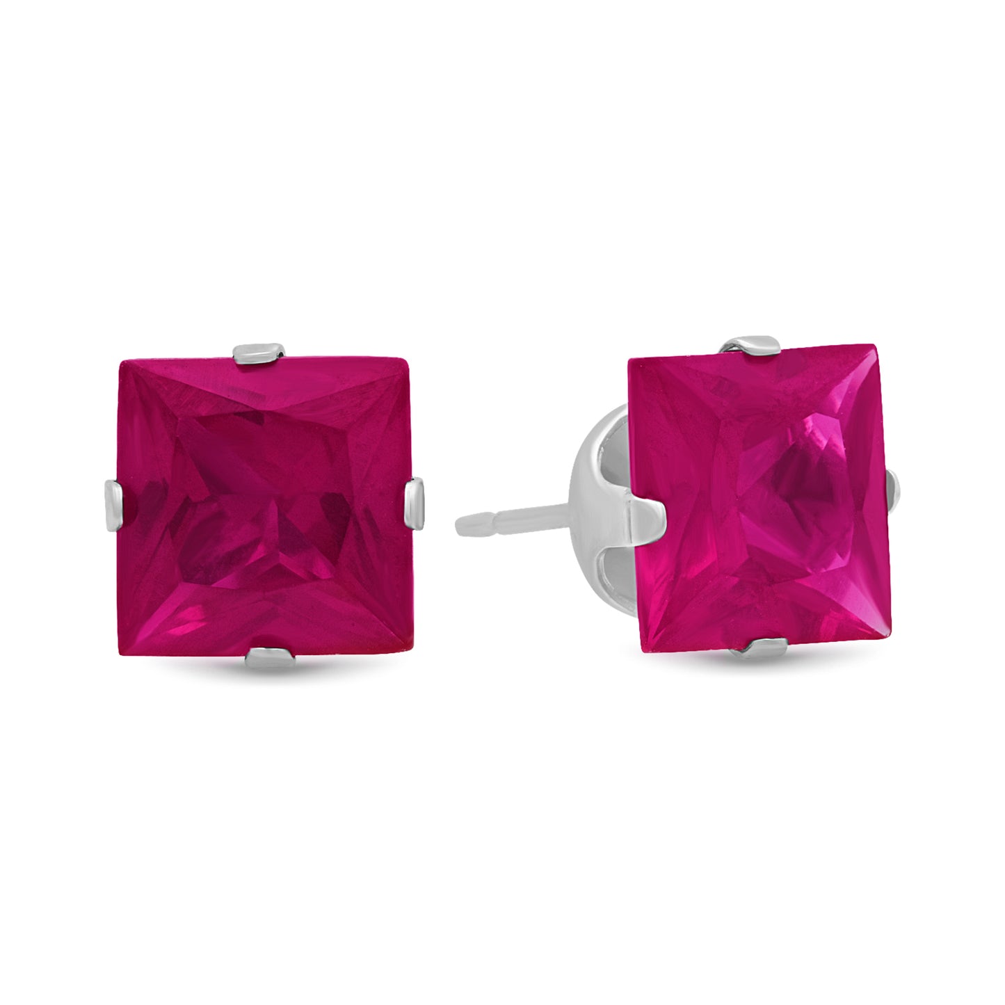 .925 Sterling Silver Nickel-Free Simulated Diamond Princess-Cut Birthstone Stud Earrings