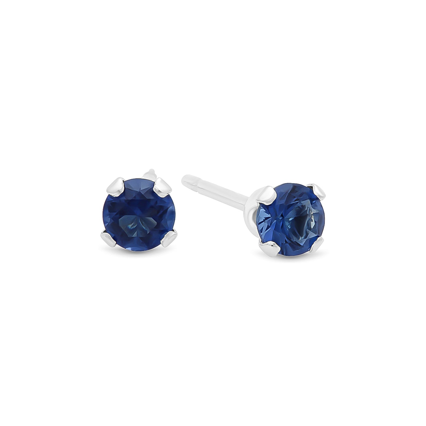 Round Cut Simulated Sapphire Blue CZ Sterling Silver Stud Earrings Made in Italy