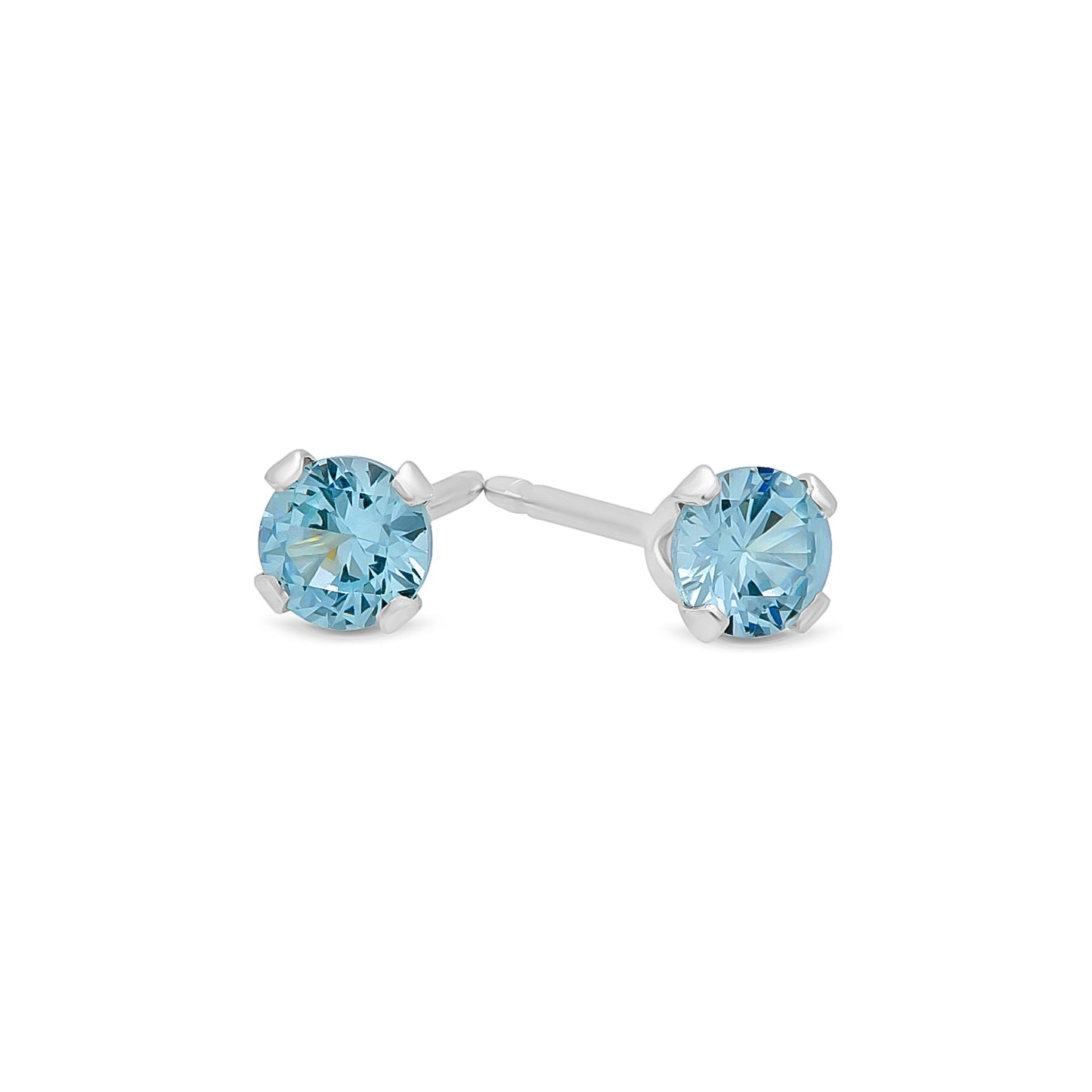 Silver Aquamarine Blue (March) Cubic Zirconia Earrings + Gift Box