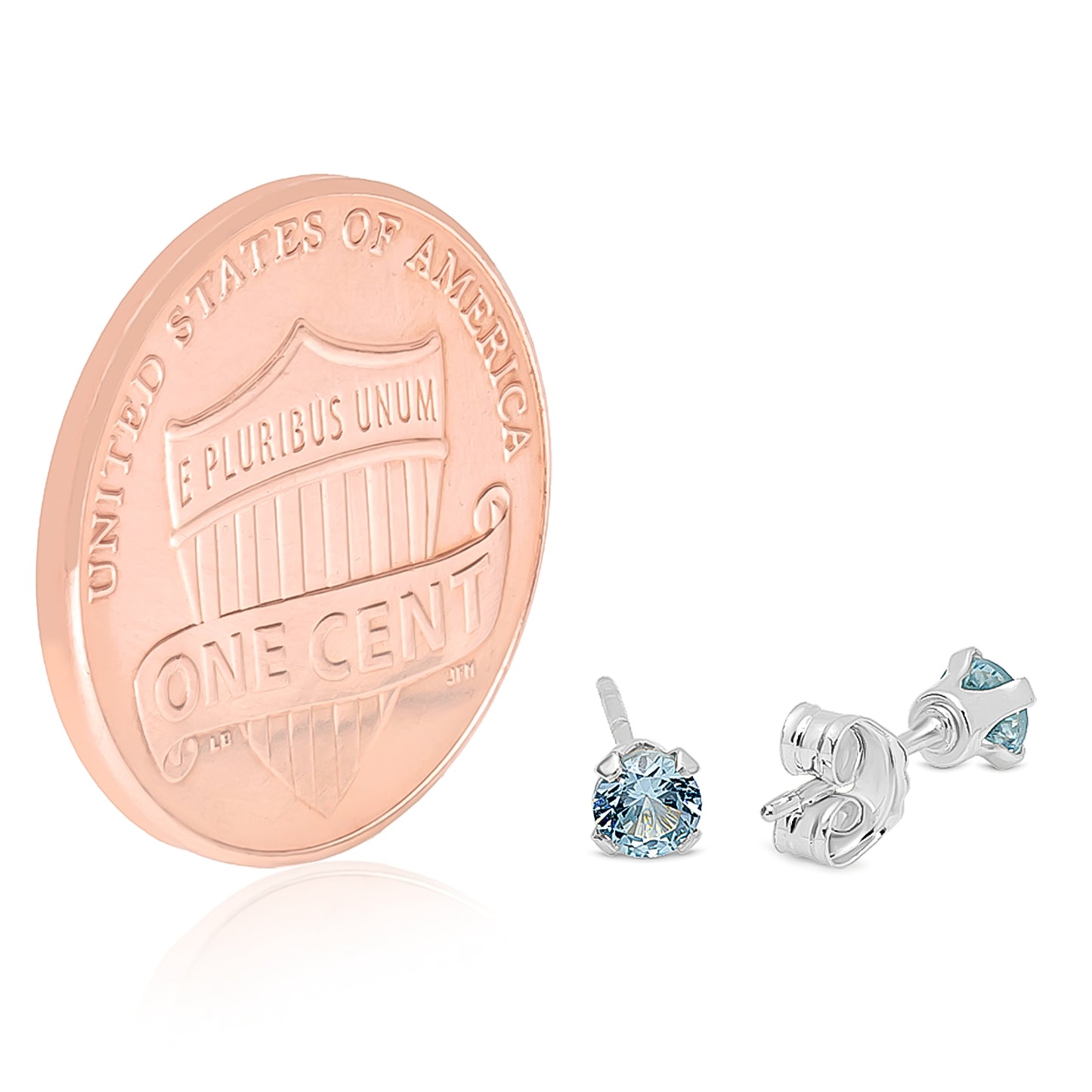 Silver Aquamarine Blue (March) Cubic Zirconia Earrings + Gift Box