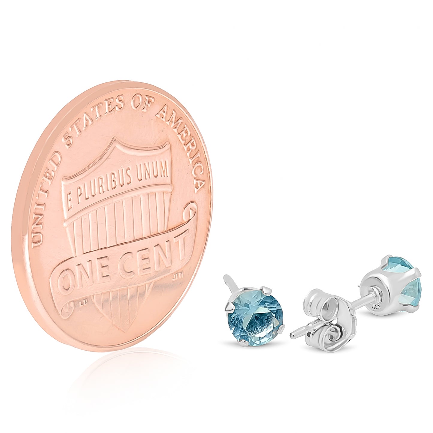 Silver Aquamarine Blue (March) Cubic Zirconia Earrings + Gift Box