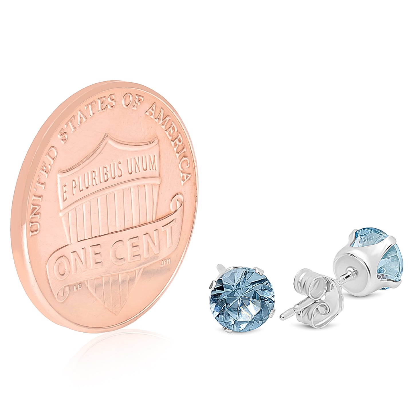 Silver Aquamarine Blue (March) Cubic Zirconia Earrings + Gift Box