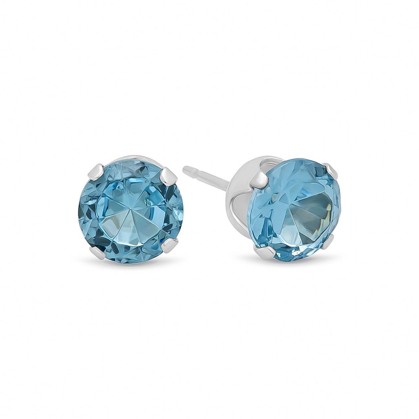 .925 Sterling Silver Nickel-Free Simulated Diamond Round-Cut Birthstone Stud Earrings