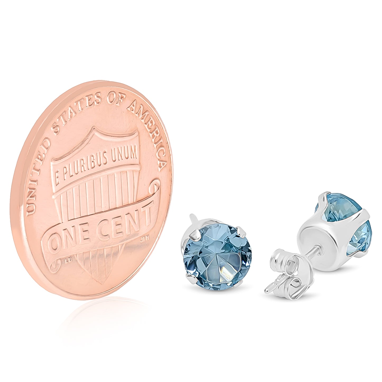 Silver Aquamarine Blue (March) Cubic Zirconia Earrings + Gift Box