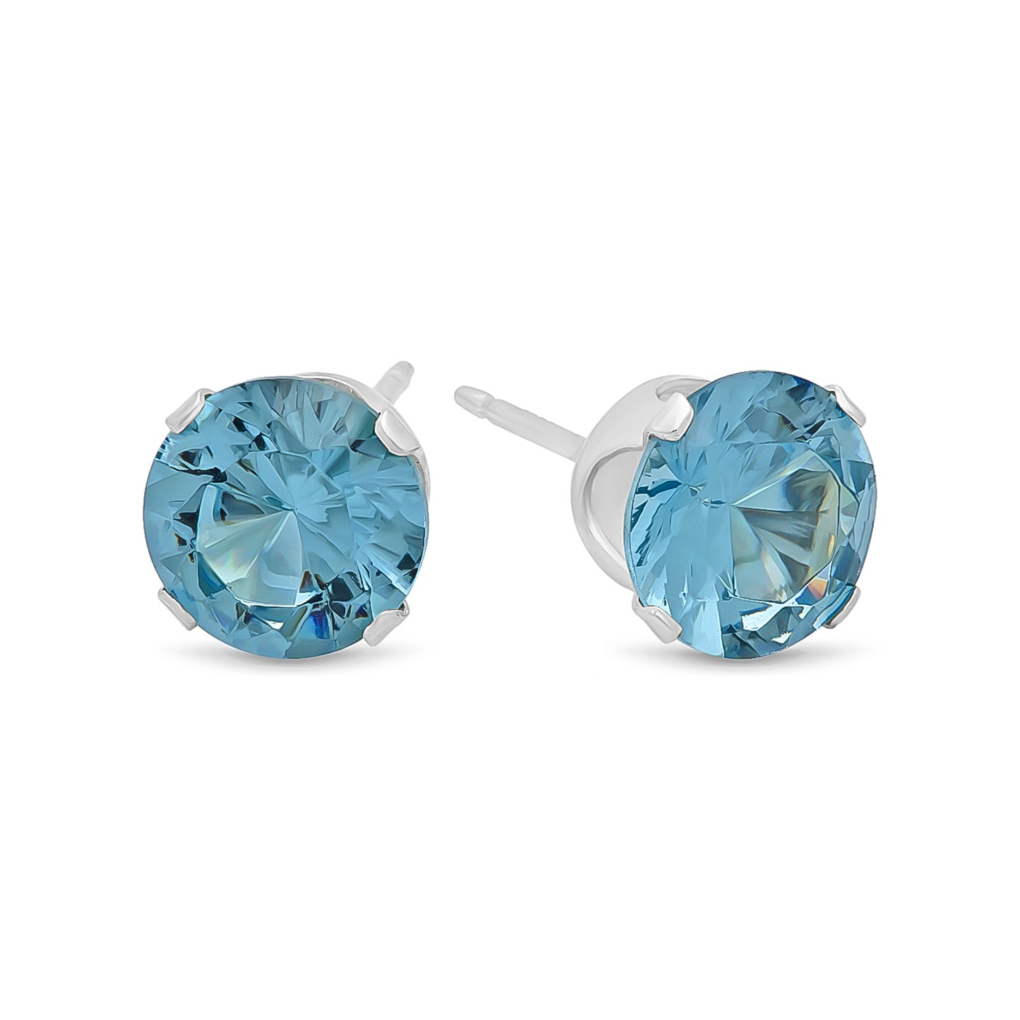 Silver Aquamarine Blue (March) Cubic Zirconia Earrings + Gift Box