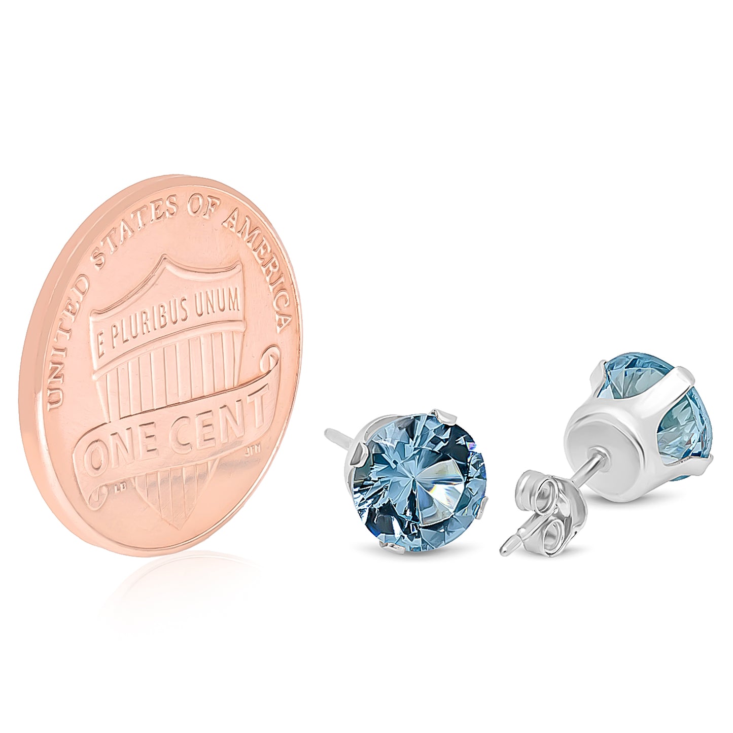 Silver Aquamarine Blue (March) Cubic Zirconia Earrings + Gift Box