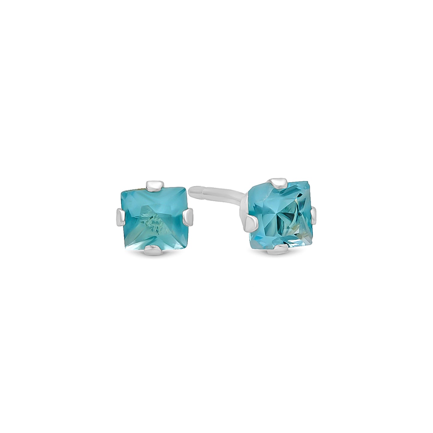 Silver Aquamarine Blue (March) Cubic Zirconia Earrings + Gift Box