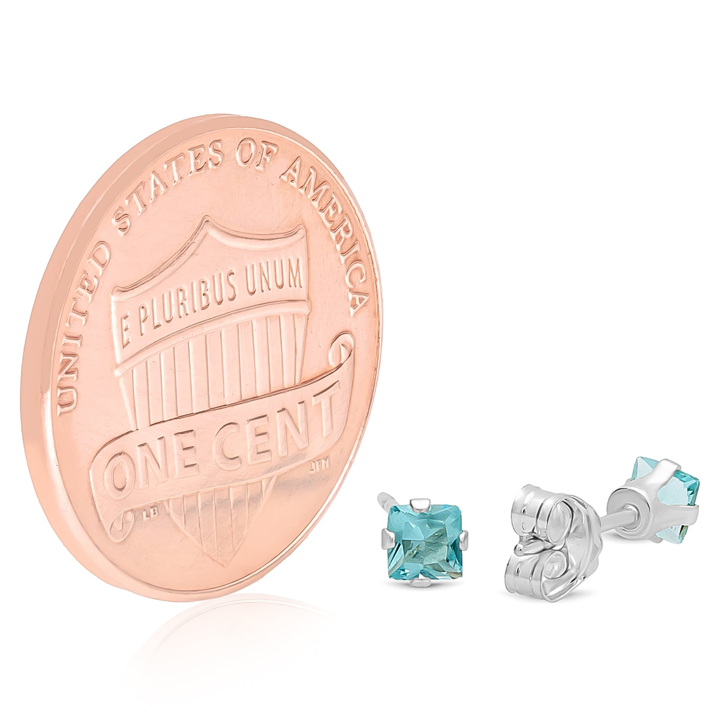 Silver Aquamarine Blue (March) Cubic Zirconia Earrings + Gift Box