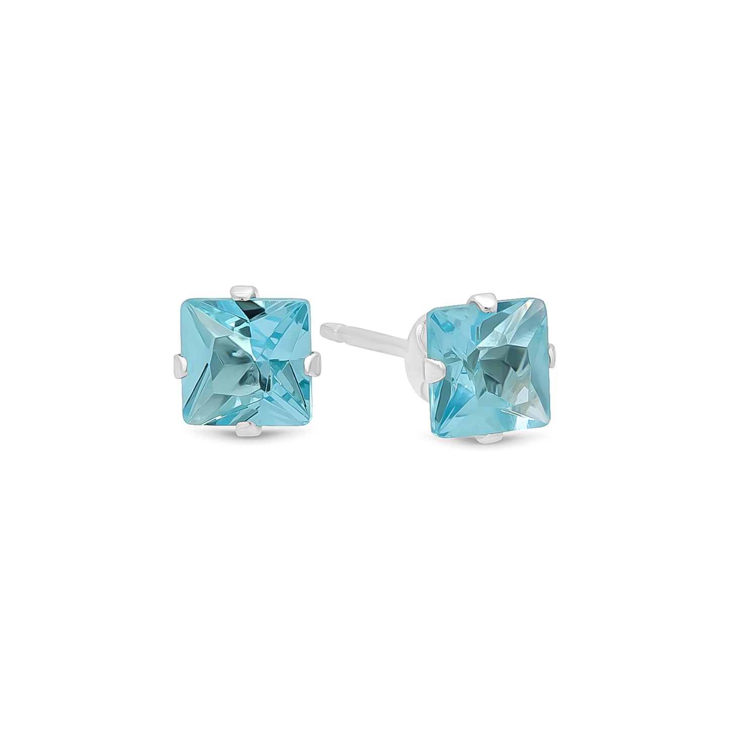 .925 Sterling Silver Nickel-Free Simulated Diamond Princess-Cut Birthstone Stud Earrings