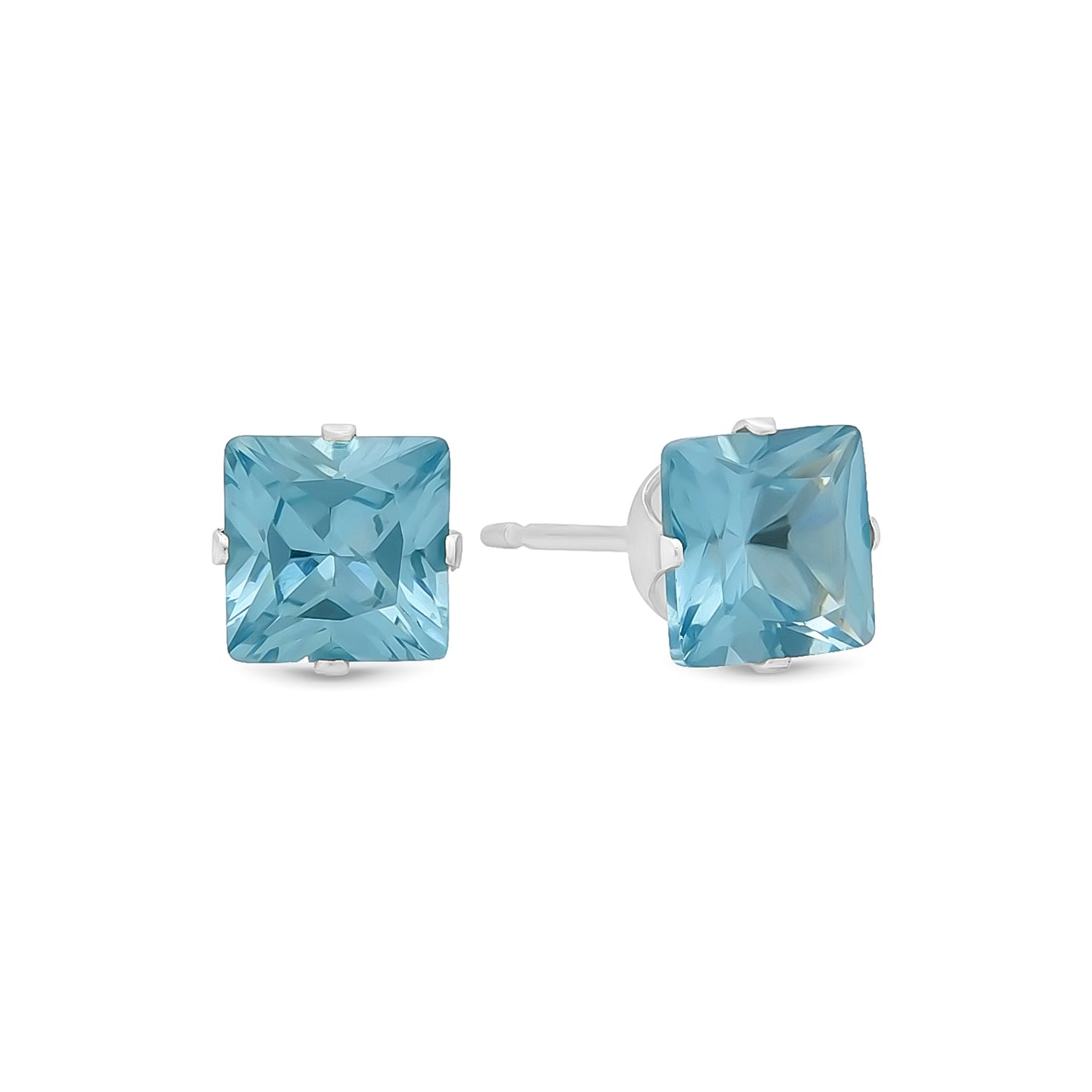 .925 Sterling Silver Nickel-Free Simulated Diamond Princess-Cut Birthstone Stud Earrings