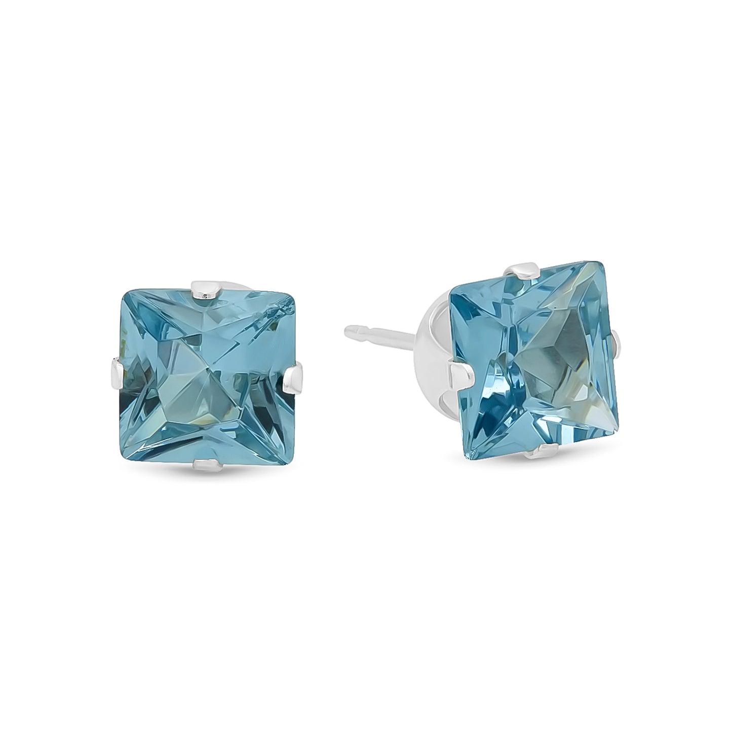 .925 Sterling Silver Nickel-Free Simulated Diamond Princess-Cut Birthstone Stud Earrings