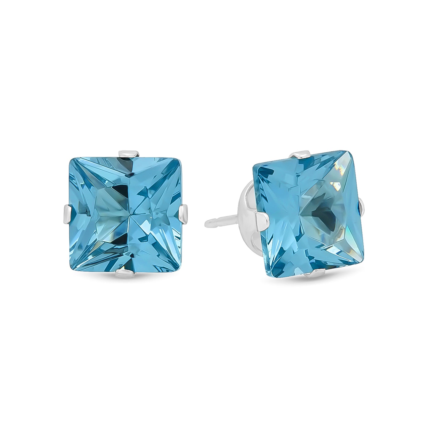 .925 Sterling Silver Nickel-Free Simulated Diamond Princess-Cut Birthstone Stud Earrings